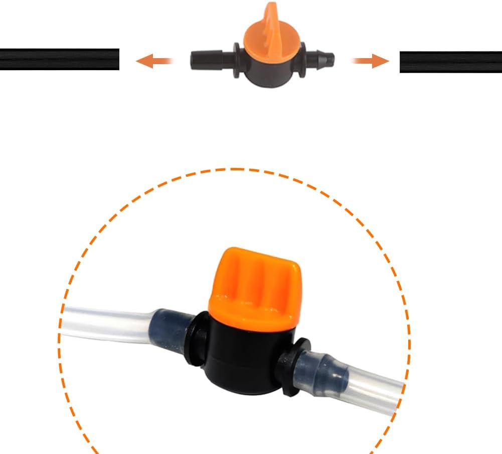 50PCS 1/4 Inch Barbed Irrigation Valve, Plastic Barb Shut off Drip Valve Fittings for Universal Tubing Coupling Valve Dripping Irrigations Switch for Greenhouse Flower Bed Lawn Gardens Farmland image number 5