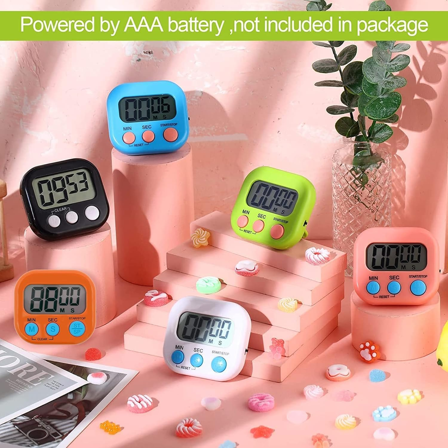 Kitchen Timer,2 Piece Multi-Function Electronic Timer,H HOME-MART Magnetic Digital Timers Big LCD Display the Loud/Silent Switch Countdown Timer (Gradient Blue Purple(2 Pack)) - Gradient Pink Blue(2 Pack) image number 3