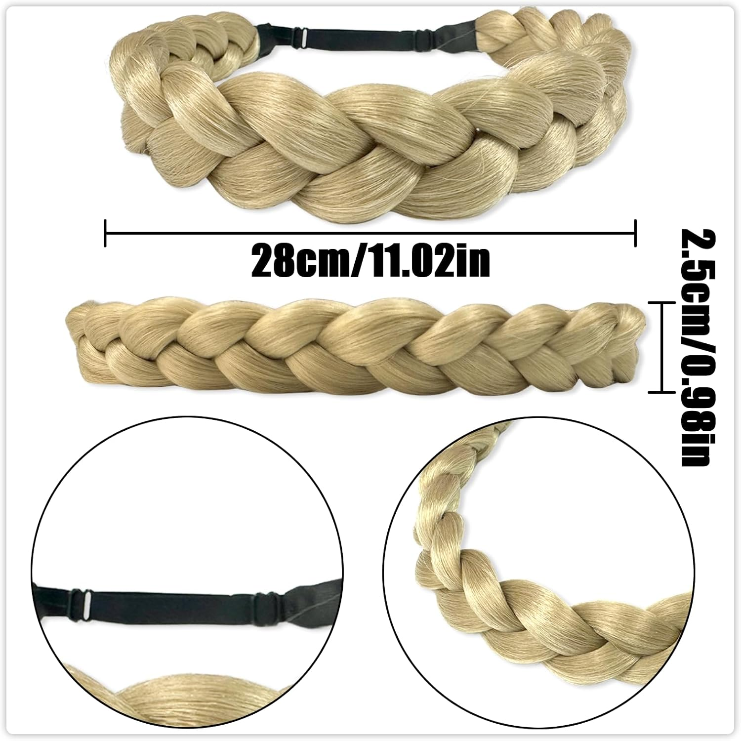 NILLOS Synthetic Hair Headband, 2 PCS Wide Braided Headband for Women (2 Colors, 40 Cm/15.74 In) image number 6