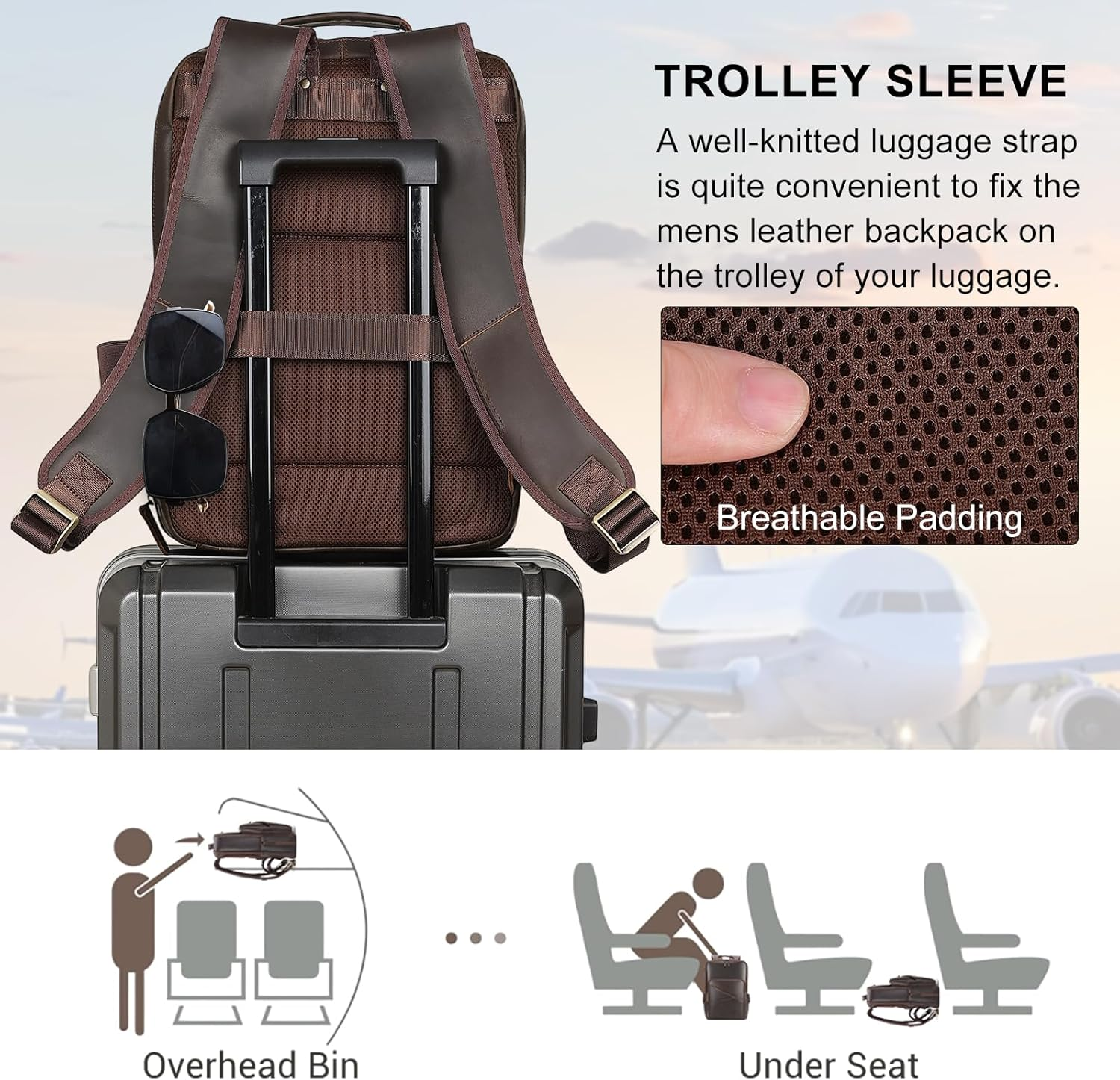 Tiding Vintage Genuine Leather Backpack for Men 15.6" Laptop Bag Multi Pockets Travel Rucksack Business Overnight Daypack image number 2