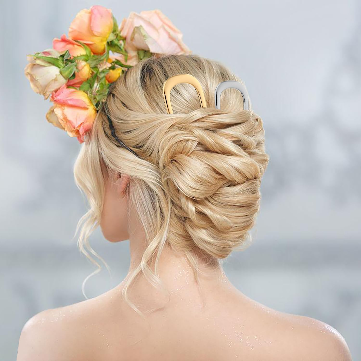 Icovalescent Pack of 3 French Hair Pin, French Twist Hair Pin, U Shaped Hair Pins Hair Sticks Hair Forks for All Hair Types of Women and Girls Styling Hair Accessories (Gold, Black and Silver) image number 5