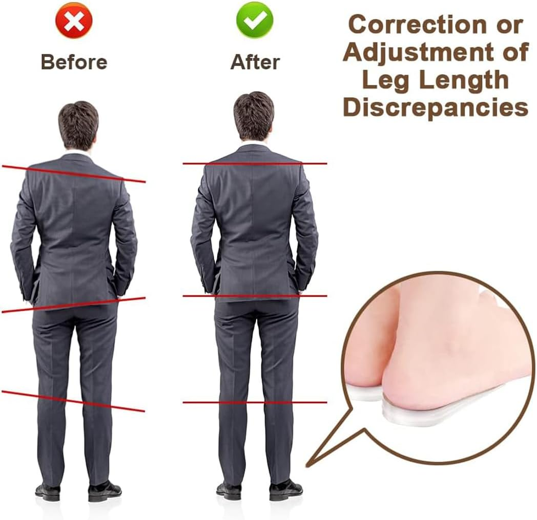 Adjustable Orthopedic Heel Lift Inserts, 1/4" to 1" Gel Shoe Heels Inserts for Leg Length Discrepancies. Upgrade and Widen Height Increase Insole (M) image number 5