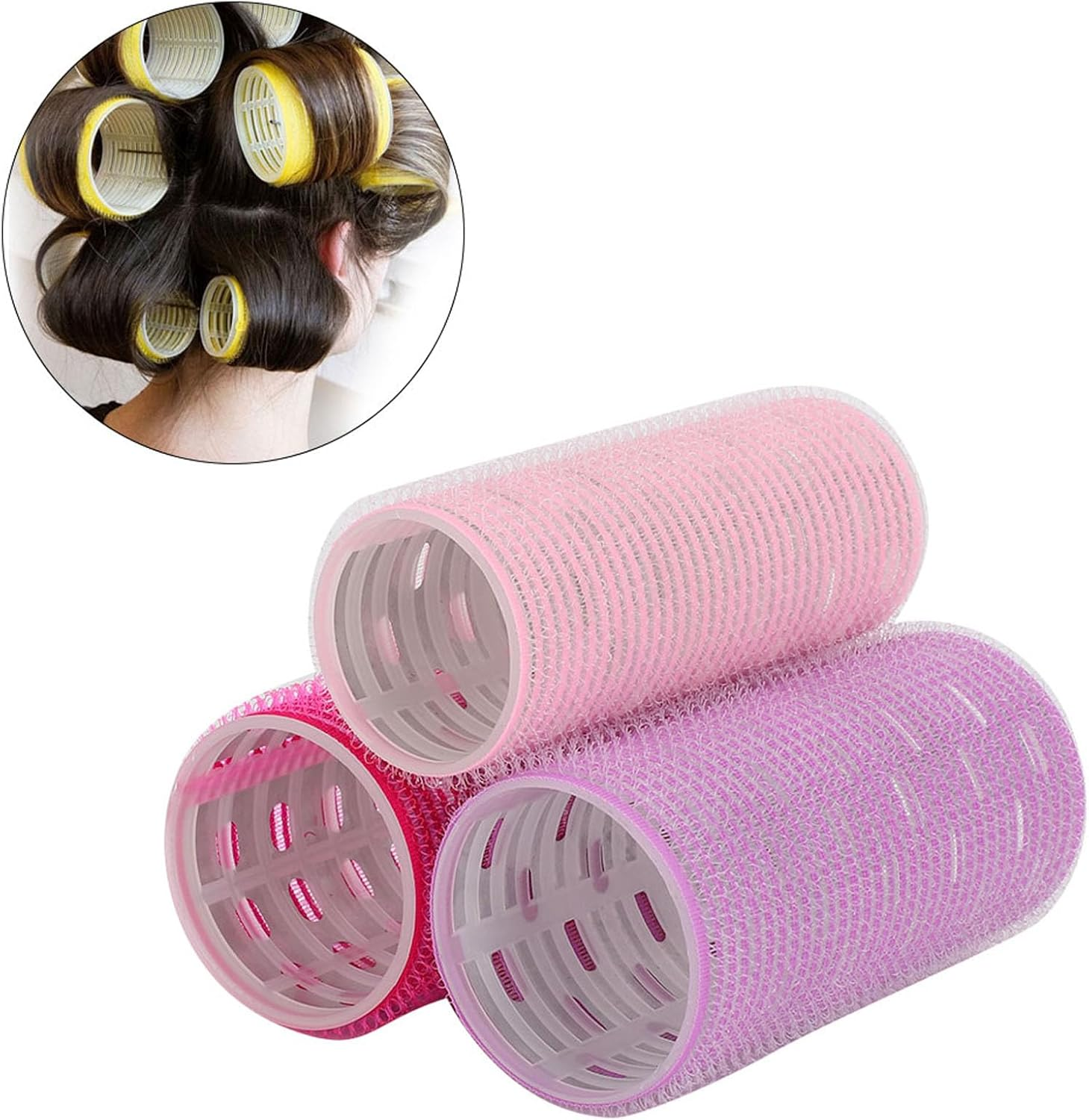 Lvifloae 3 Pieces Hair Rollers Set Self Adhesive Hair Rollers Portable Handle Styling Curlers Hairdressing Tool for Blowout Look Long Medium Short Thick