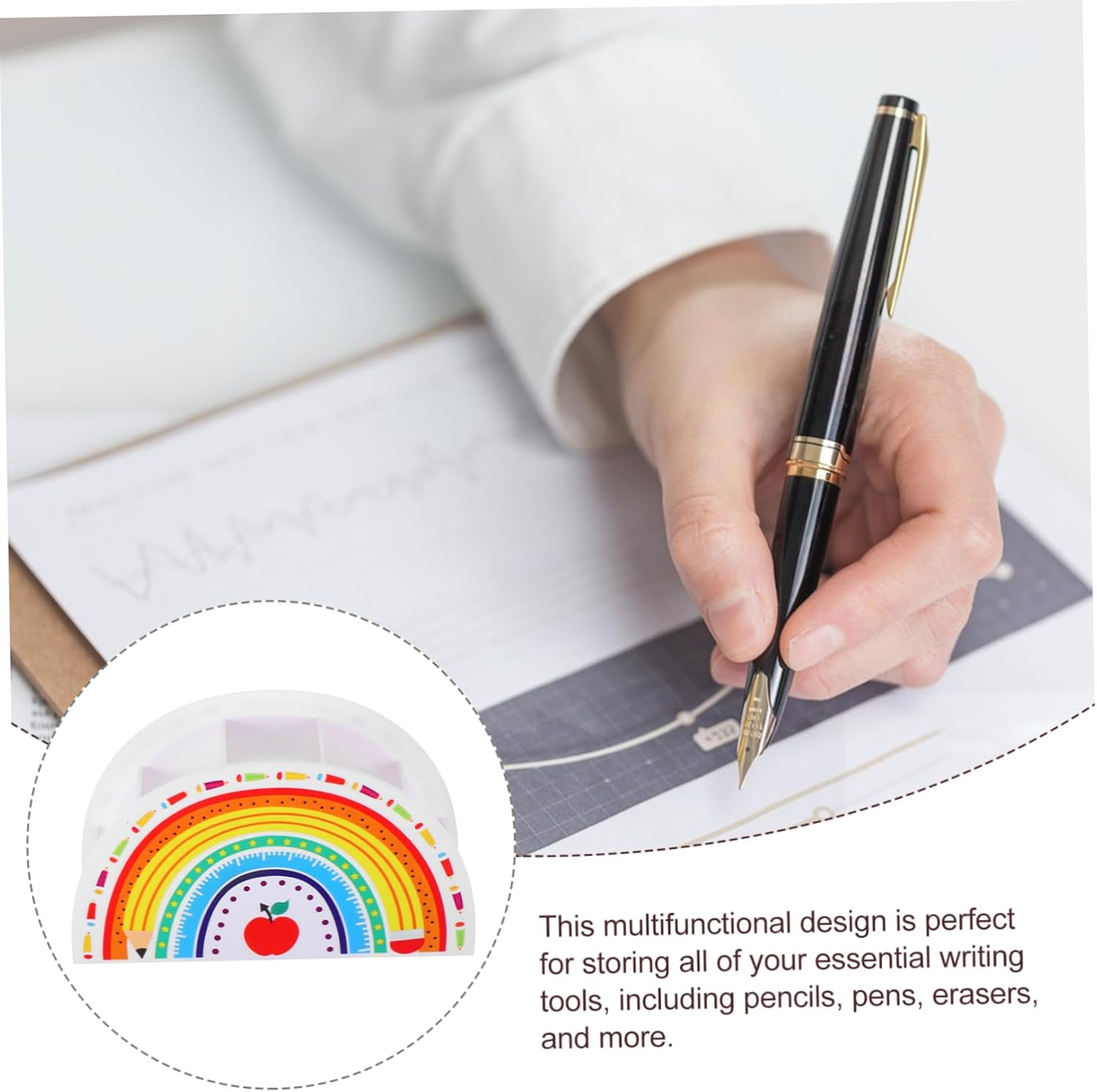 Rainbow Pen Holder Storage Box for Office Teacher Desk Decor Aesthetic Pencil Organizer for Craft Classroom image number 3