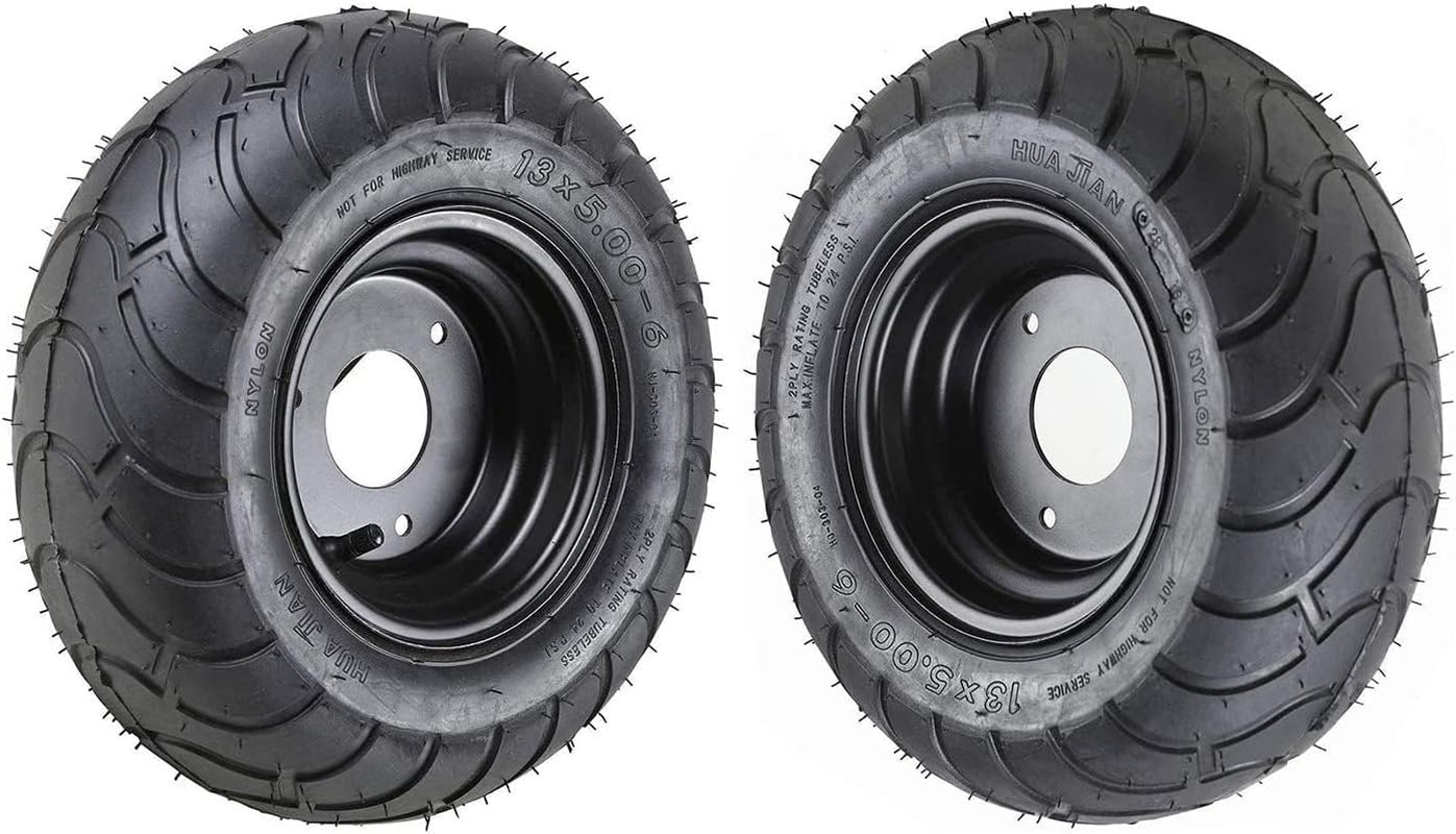 YC Yier 2Pcs 13X5.00-6 Tire and Wheel Rim Assembly 13X5-6 Lawn Mower Tire 3 Lug Rim 6" Go Kart Wheels Road Tire Tubeless for ATV Quad Buggy 4 Wheeler Scooter Mini Bike Garden Tractor Snow Blower image number 2
