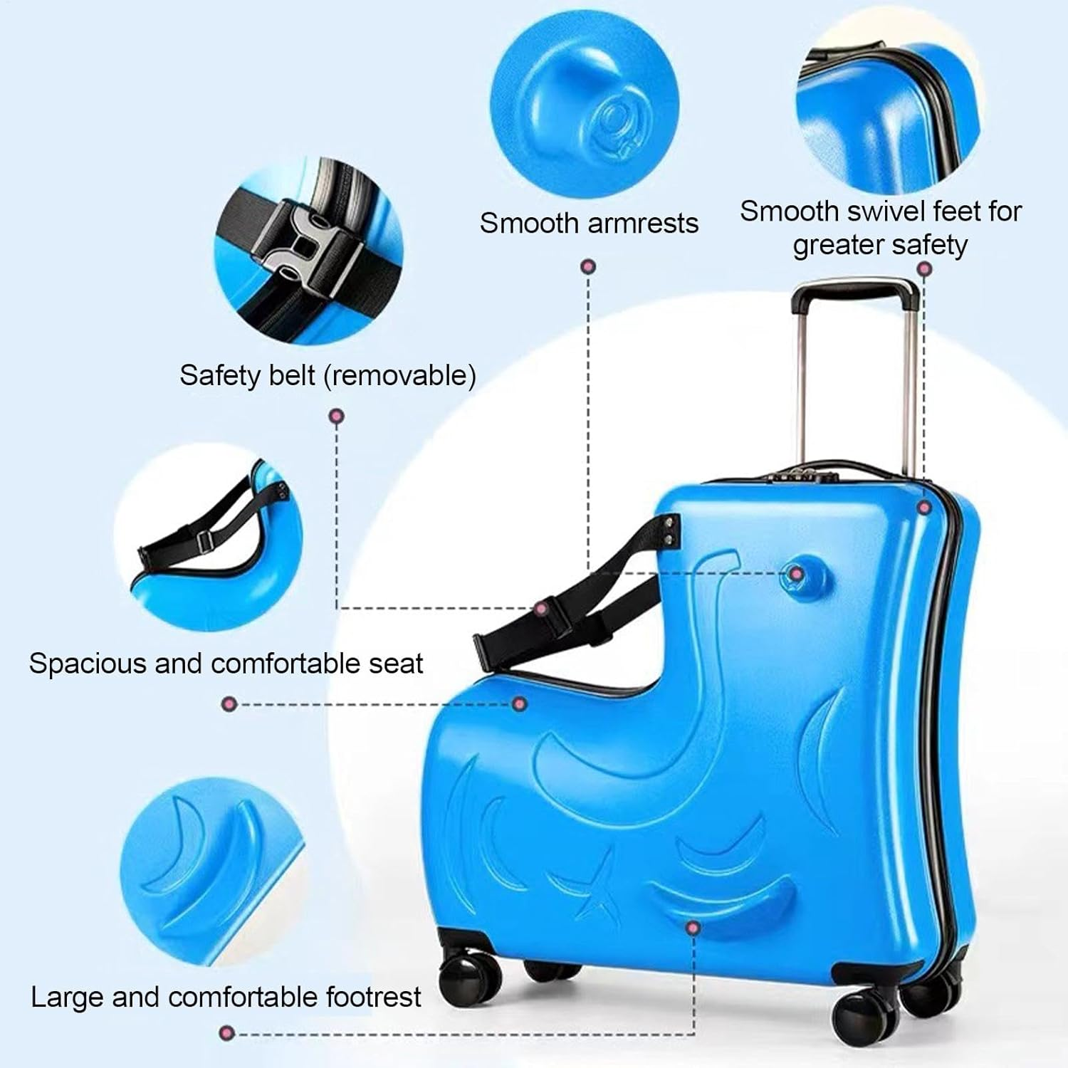 Riding Luggage for Kids - Interactive Tram Suitcase | Malima 20 Inch with Secure Lock, Seat Belt, Handlebar and Foot Rest - Fun and Practical Luggage for Traveler, Lake Blue, Consulte La Descripci&oacute;n image number 1