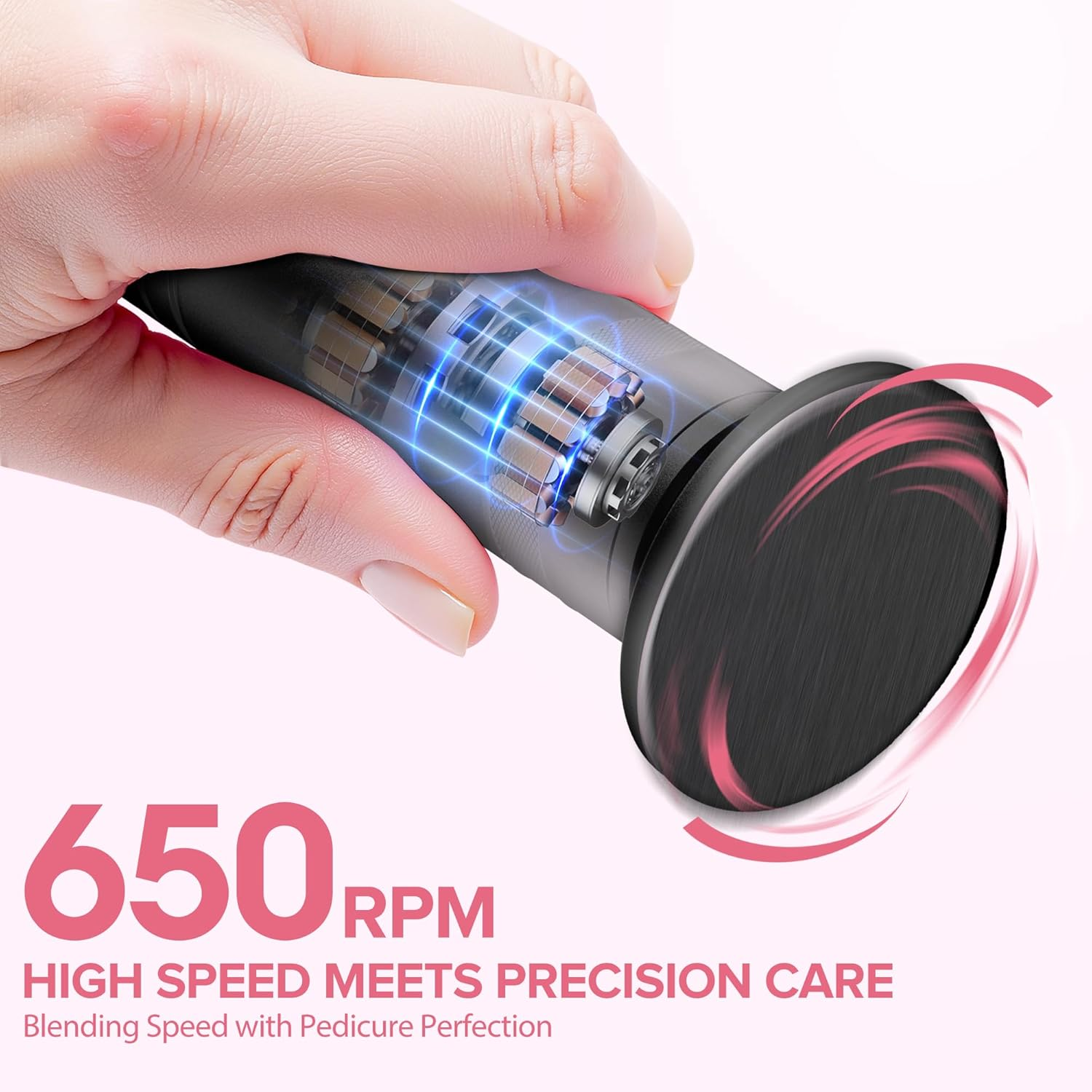 Electric Callus Remover for Feet，Electric Foot Care Tools，Stepless Speed Rechargeable Grinder with 60 Sandpaper Discs, Professional Pedicure Tool for Dead Dry Crack Skin Calluses-Black 004 image number 3