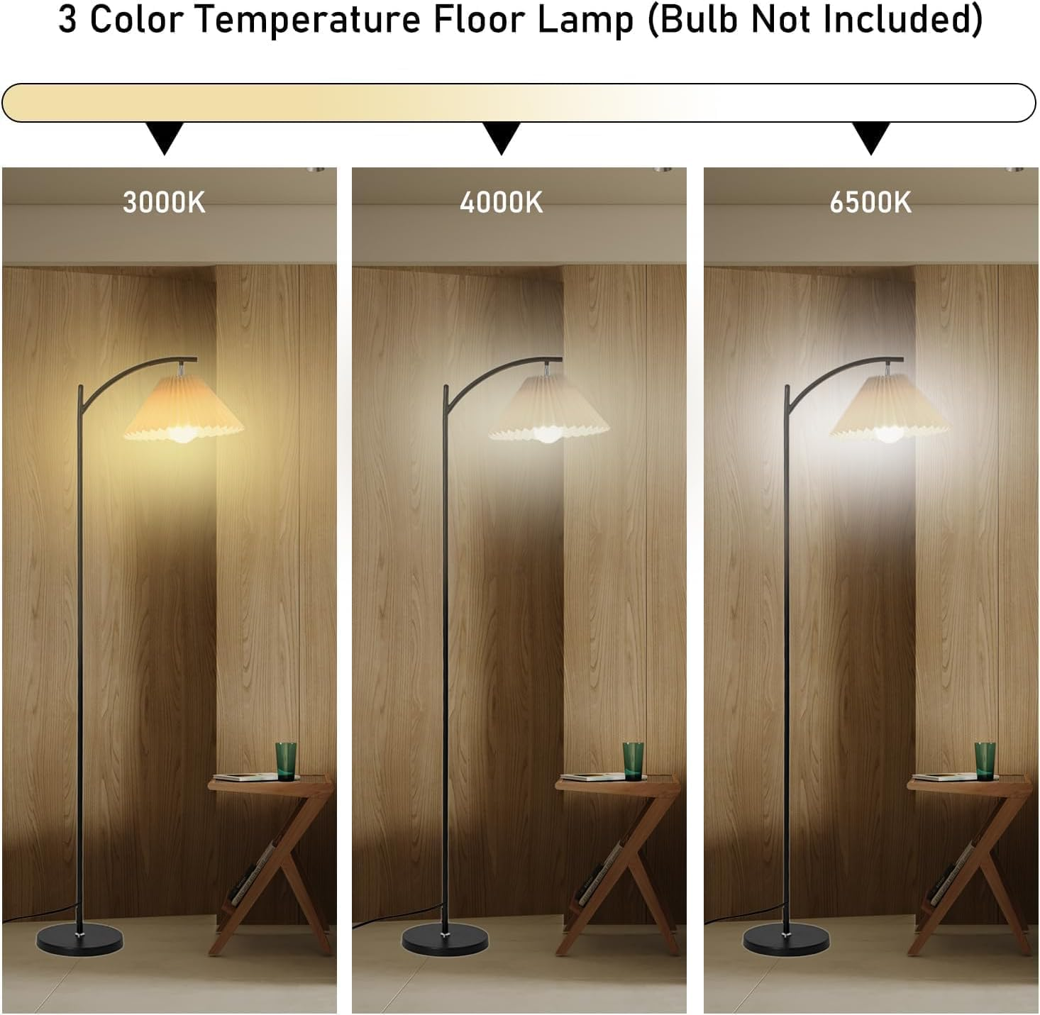 Fabric Shade Adjustable Lamp Head Modern Standing Lamp with 9W 3 Color Temperatures LED Bulb for Living Room, Reading, Office, Bedroom, Hotel image number 1