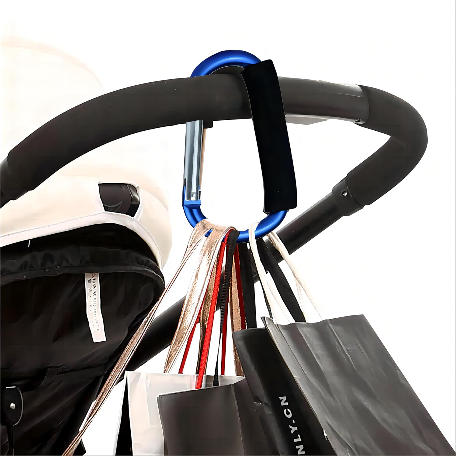 Noneea 3PCS Stroller Hooks Large Carabiner Clip - Carabiner Large, Baby Stroller Hooks for Hanging Bags, Stroller Accessories(Blue) image number 4