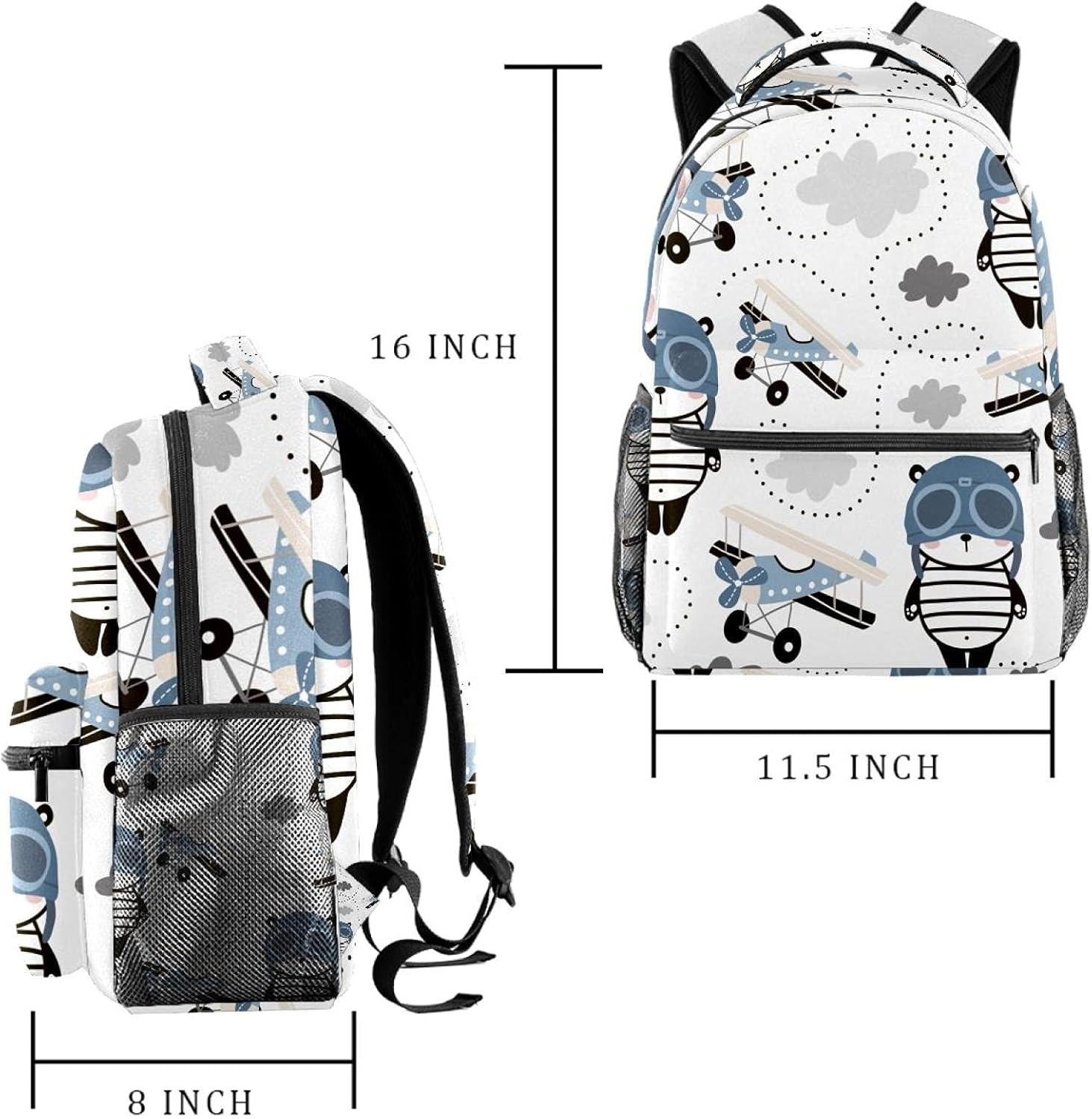 Cute Panda in Pilot Cap and Retro Air Planes Backpack Students Shoulder Bags Travel Bag College School Tote Backpacks image number 2