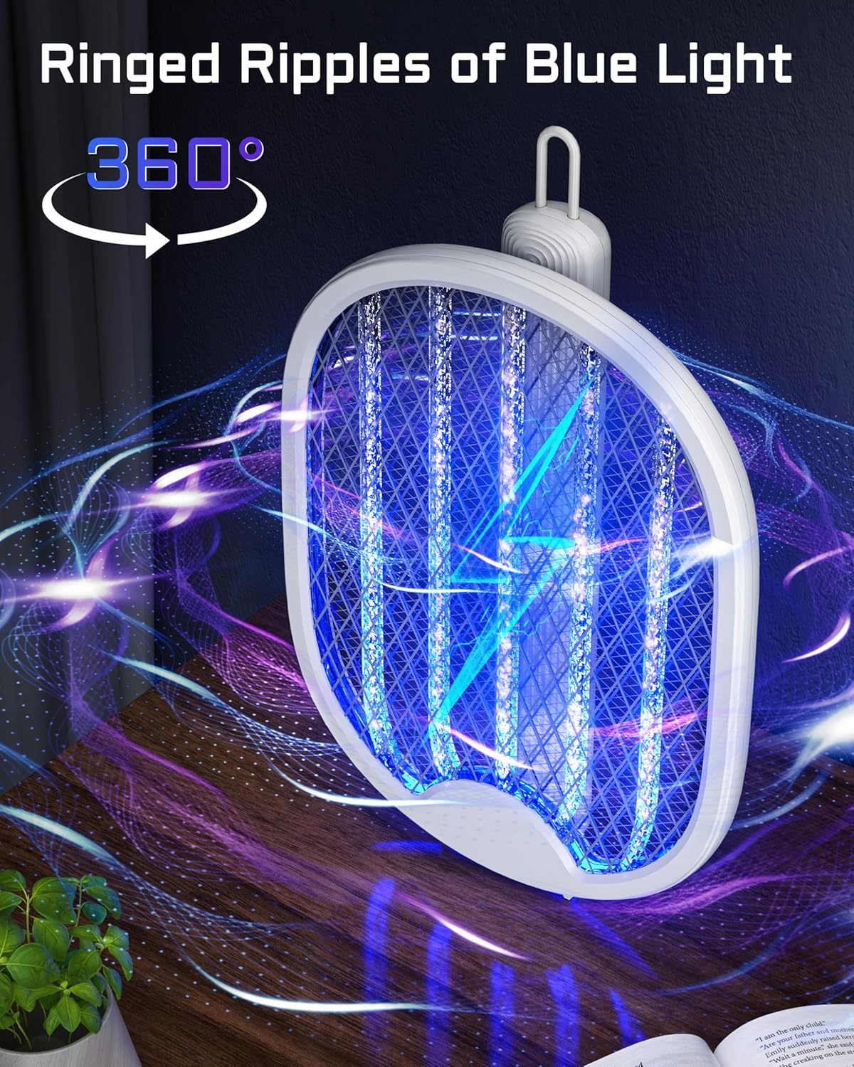 Mosquito Zapper Electric Fly Swatter - 180&deg; Foldable Bug Zapper, Rechargeable Electric Fly Swatter Racket with 3 Layers Safety Mesh, 3000V Electric Fly Trap for Indoor and Outdoor