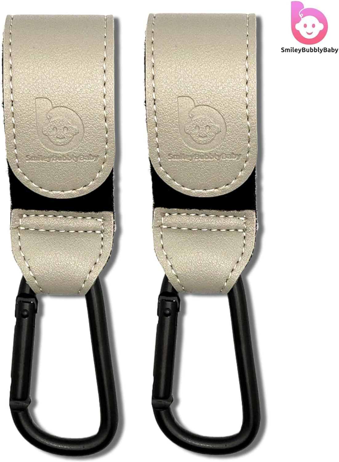Universal Stroller Clips X2| Soft Vegan Leather Pram Hooks| Hang Your Shopping, Handbag and Baby Diaper Bags| (Grey) image number 6