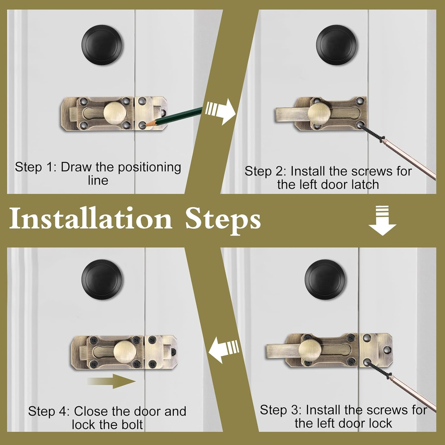 Barrel Slide Door Bolts 3 Inch Brass Door Bolt Heavy Duty Door Locks Internal Antique Zinc Alloy Security Latch Lock with Screws for Securing Internal External Doors, Bronze Tone image number 5