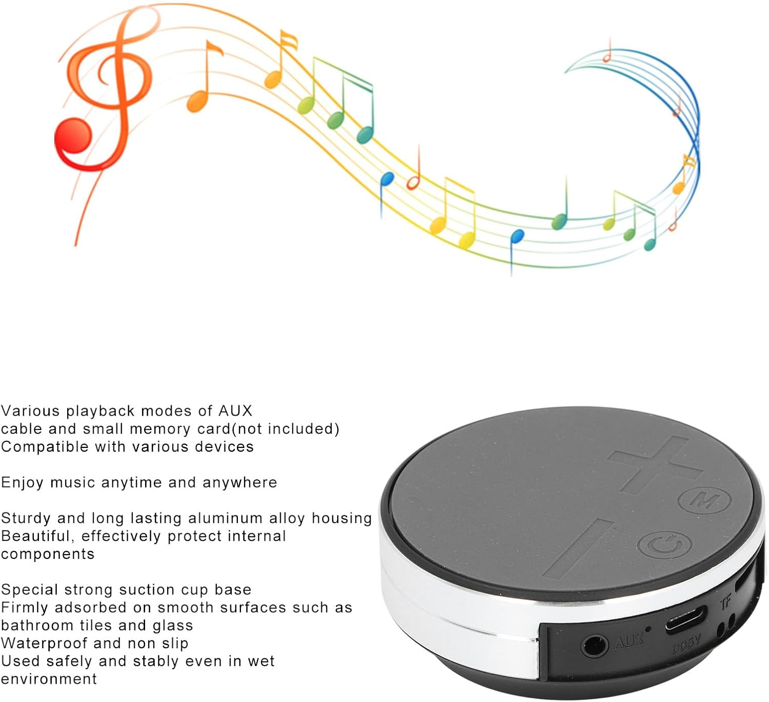 Bone Conduction Speaker, Portable Stereo Mini Waterproof Music Player, Mini Size Music Player with Strong Suction Cup Base for Home Outdoor Travel (Silver) image number 4