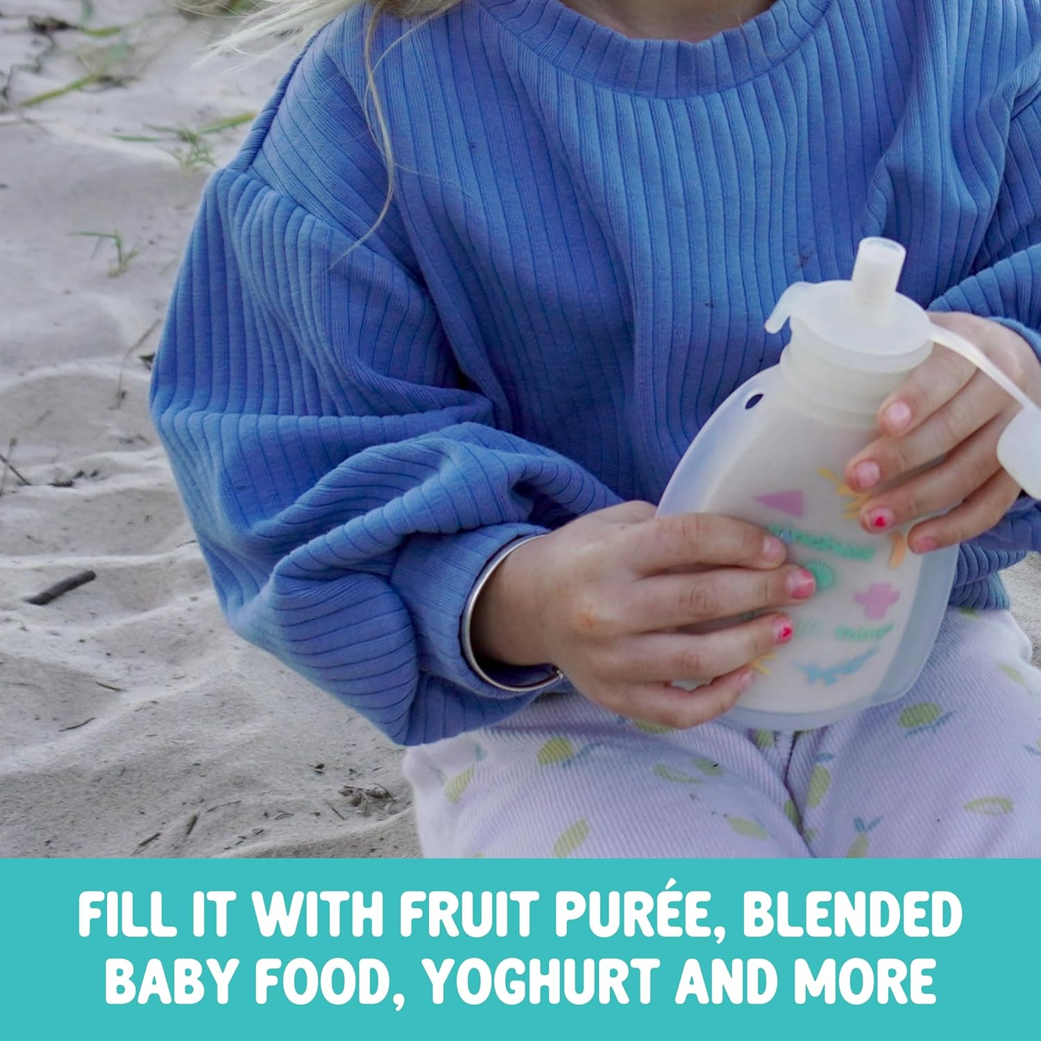 Silicone Reusable Yoghurt Pouches | 120 Ml X 2 Pack | Reusable Food Pouch for Lunchbox | 100% Food Grade Silicone | BPA, PVC & Phthalate Free | Freezer Safe | Easy Clean Food Pouches (White) image number 2