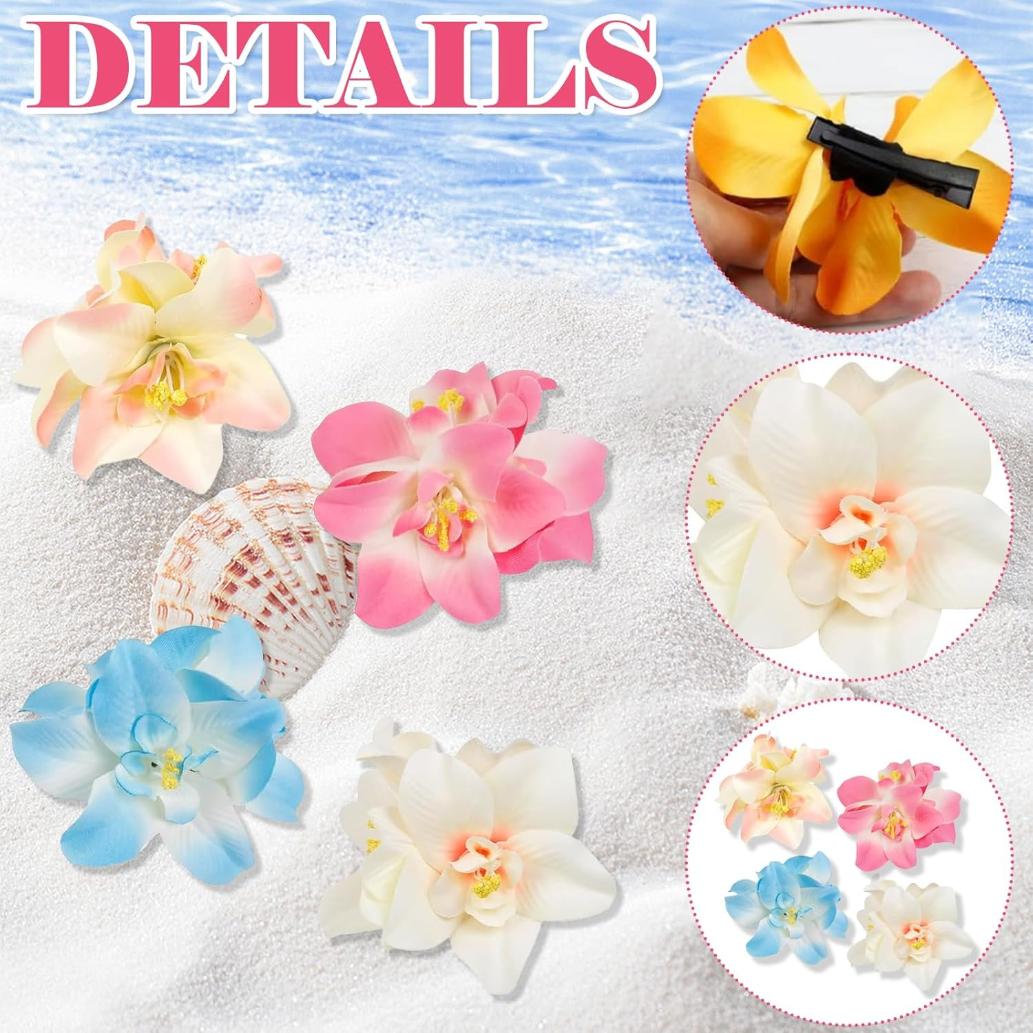 ASOMI 4 Pieces Hawaiian Flower Hair Clips for Women 3.5 Inch Artificial Tropical Hair Clip Hibiscus Claw Clip Beach Holiday Party Boho Hair Accessories image number 2