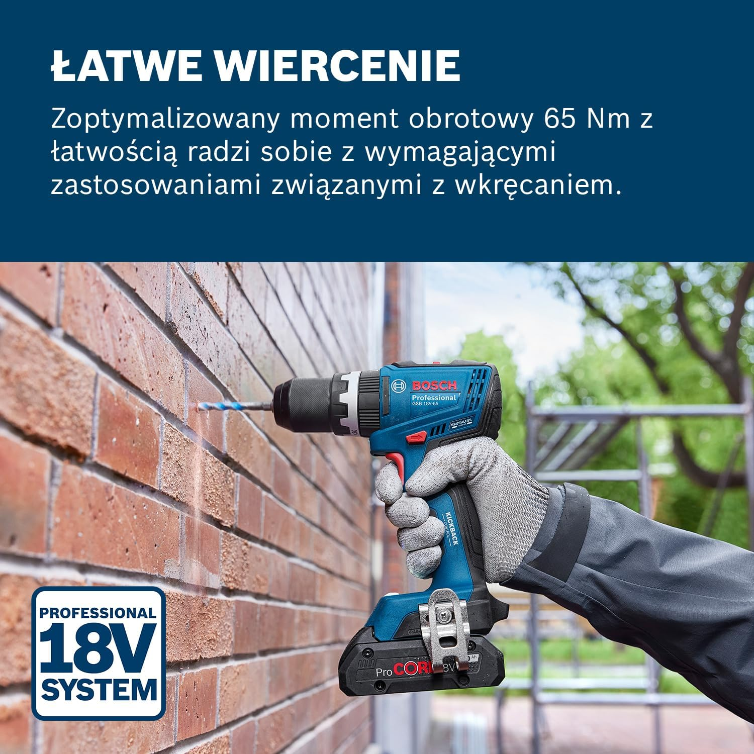 Bosch Professional 18V System Cordless Drill Driver GSB 18V-65 (Brushless Motor, Head Length 175, without Battery/Charger) image number 3