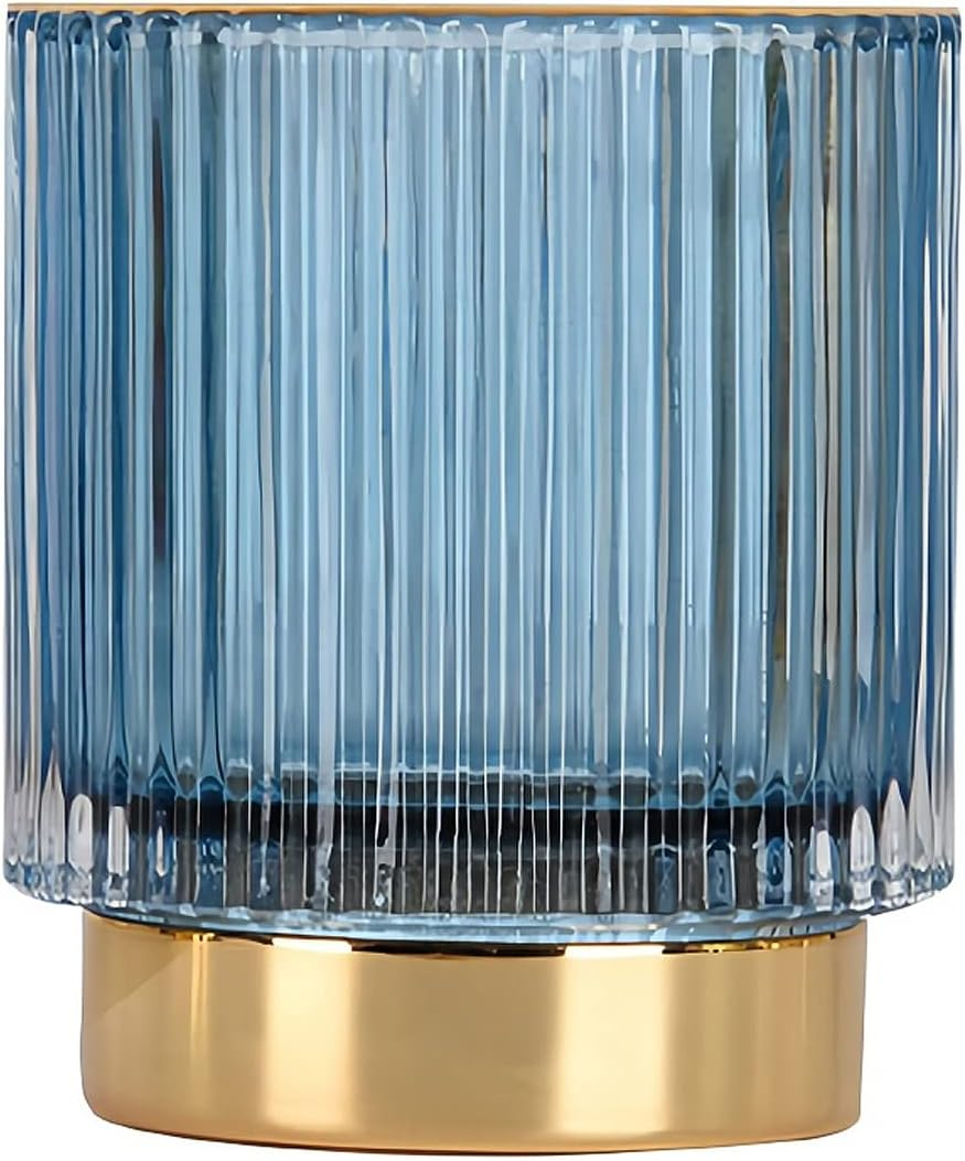 DASITON Makeup Brush Holder Organizer,Crystal Cosmetic Makeup Brush Glass Brushes Storage Holder,Vintage Makeup Brush Cup Pen Pencil Holder Striped Vase(Coffee L)