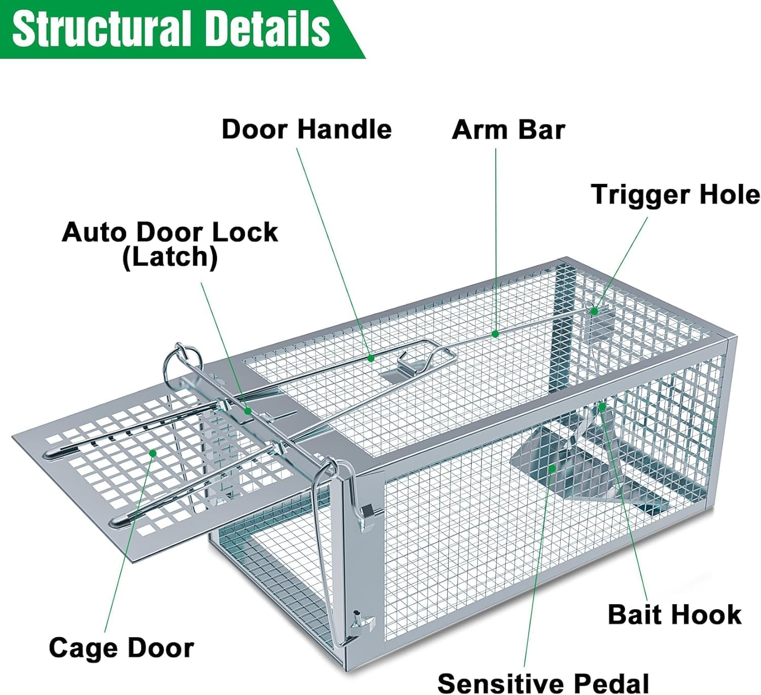 Humane Rat Trap,Animal Cage Trap for Indoor and Outdoor,Small Rodent Chipmunk Squirrel Trap and Other Live Animal Cage Catch and Release ﻿ image number 3
