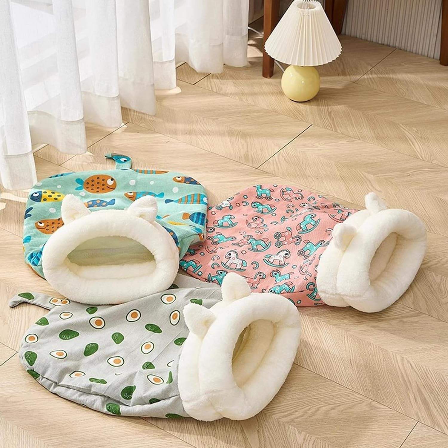 Cozy Pet Nest for Cats and Dogs Soft Self Warming Pet Hideway Sleeping Portable Handwoven Pets Bed Soft Plush Cute Puppy Kitty Cat Cave Beds (Olive,18 * 22Inch) image number 5