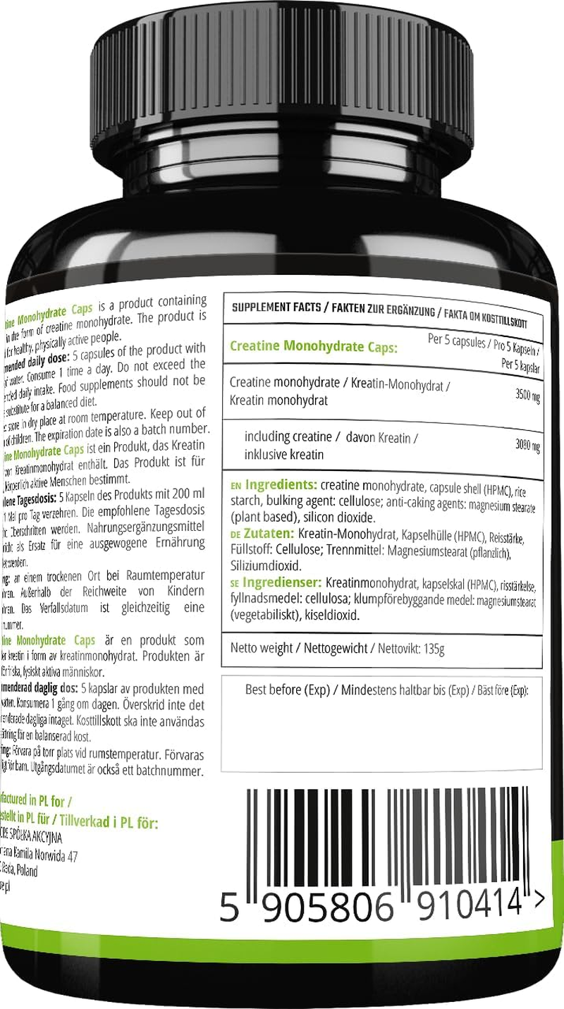 Creatine Monohydrate 3500 Mg per Serving - 150 Capsules - 1 Month Supply - by MZ