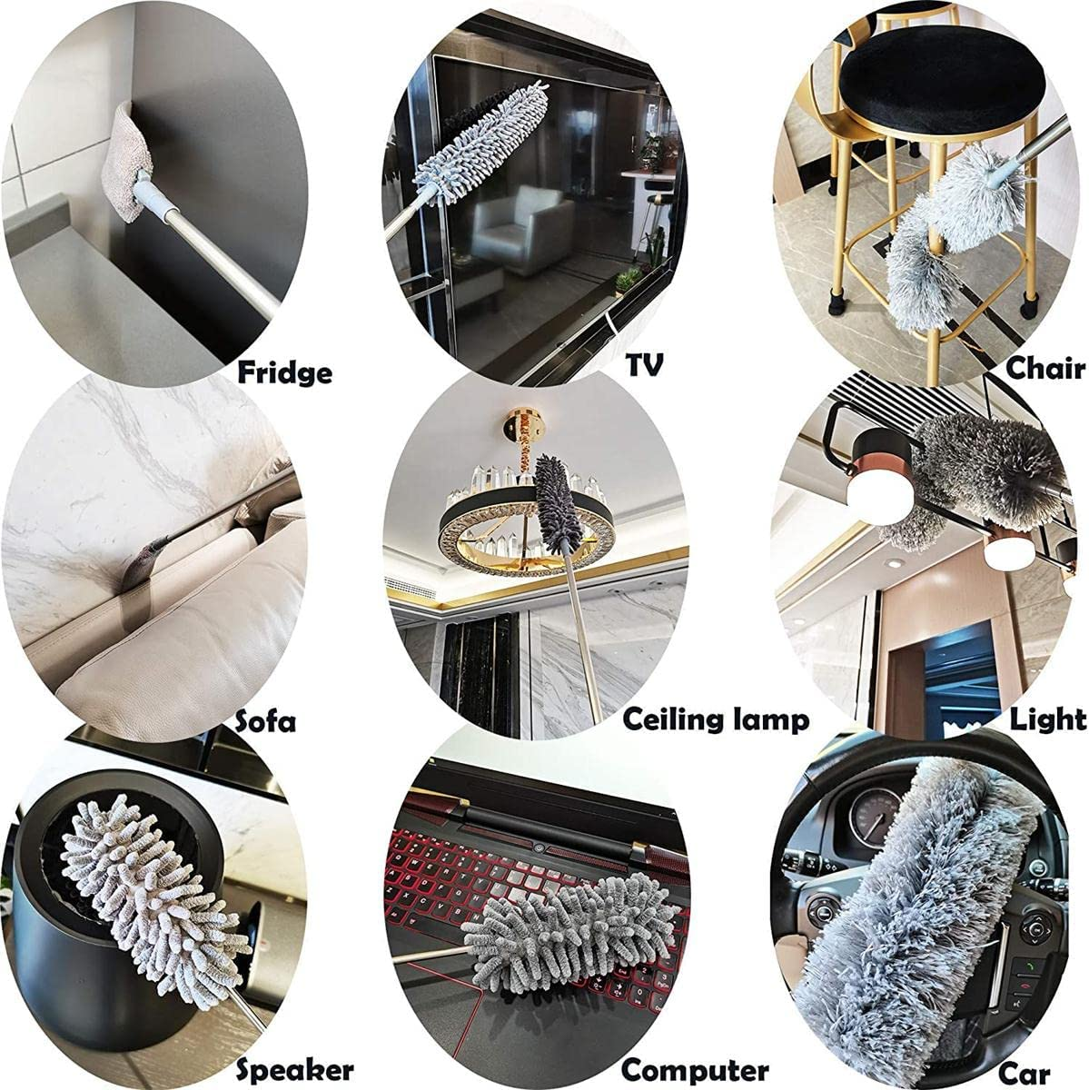 New Upgrade Feather Duster 100Inch Bold Extension Telescopic Pole, Bendable & Washable Microfiber Dusters,With 3 Brush for Cleaning Ceiling Fan, Cobweb,Gap, High Ceiling, Blinds, Furniture, Cars