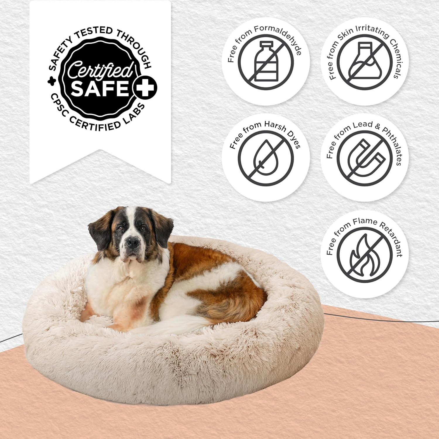 Best Friends by Sheri the Original Calming Donut Cat and Dog Bed in Shag Fur Taupe Extra Large 45X45 image number 4