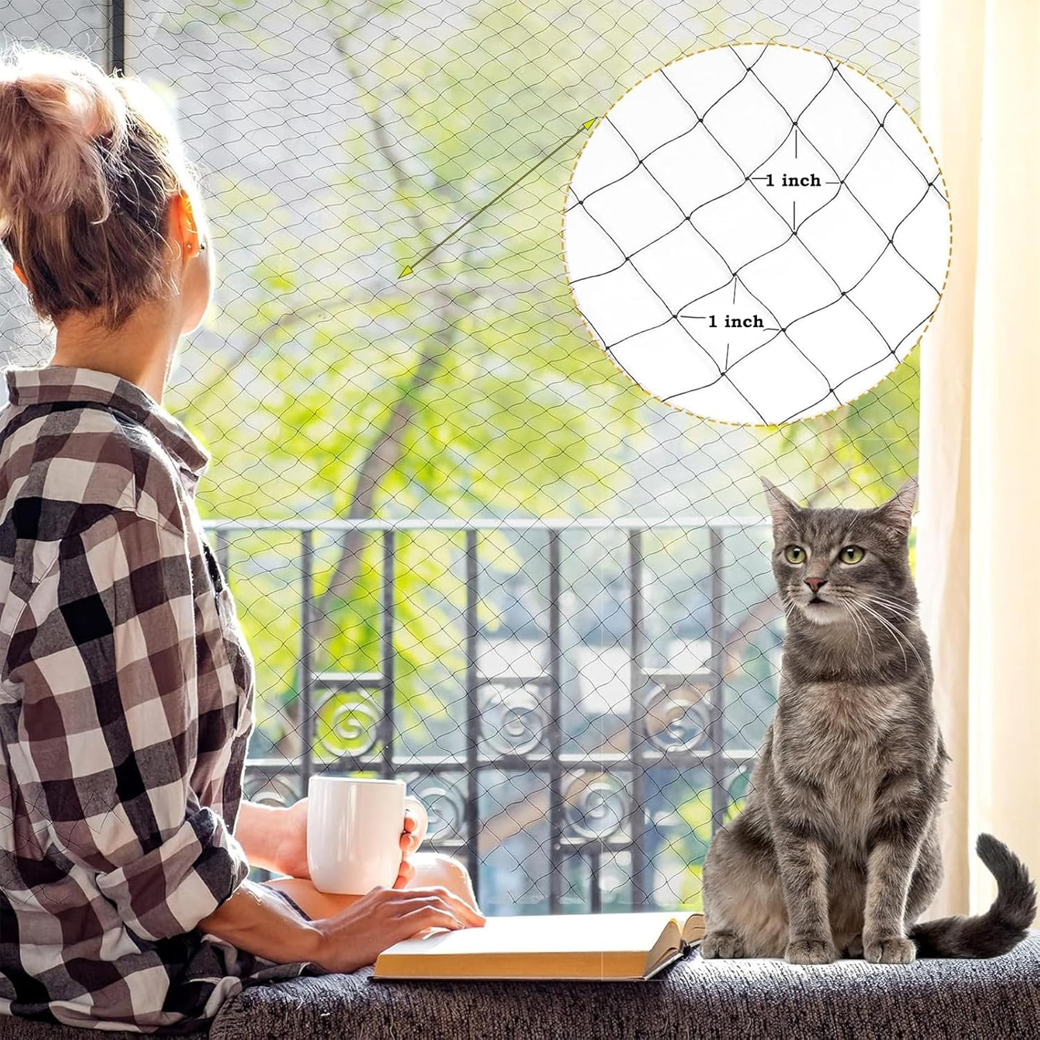 JUMXSRLE Balcony Netting for Cats, Wire-Reinforced Cat Net, Bite and Tear-Resistant, UV and Weather-Resistant, Balcony Cat Anti-Fall Netting for Pets - 2X3M/6.5X10Ft image number 1