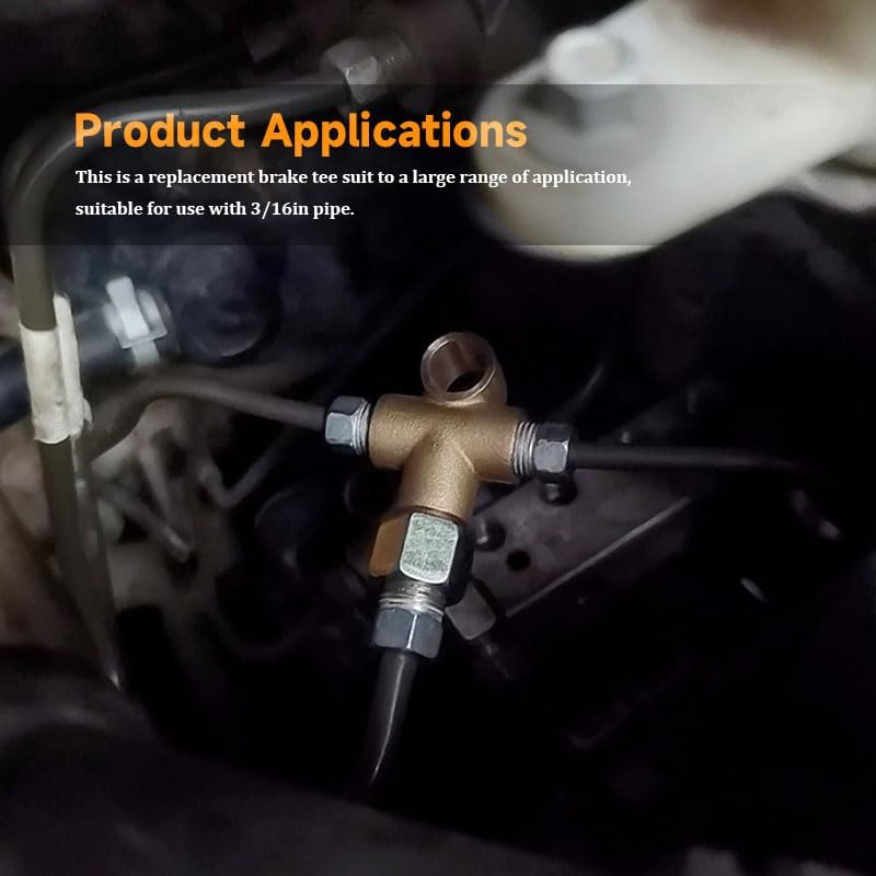 10Mm 3-Way Brake Line Tee, Bras Pipe Fitting Connector with 3 M10 Male Nuts, Universal Fit for 3/16" Automotive Brake Systems and Industrial Hydraulics