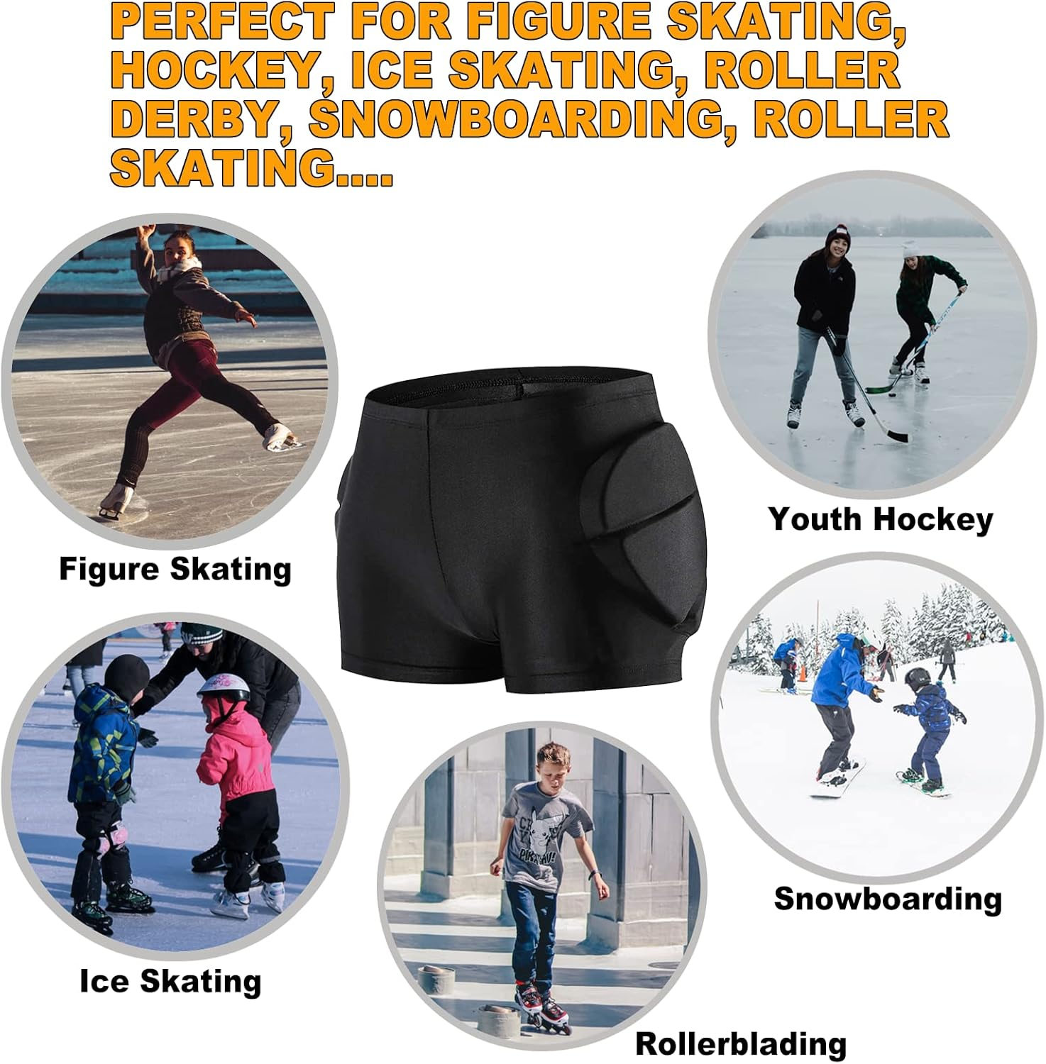 Kids Butt Pad Shorts for Skating Snowboarding Ski Hockey, Hip Tailbone Protective Padded Shorts for Youth Child