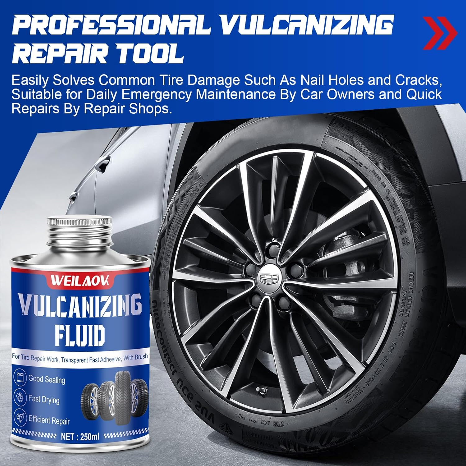 WEILAOK Vulcanising Liquid, Rubber Adhesive with Brush, Tyre Adhesive, Suitable for Quick Repair of Leaks or Cracks on All Tyre Types, 250 Ml image number 3