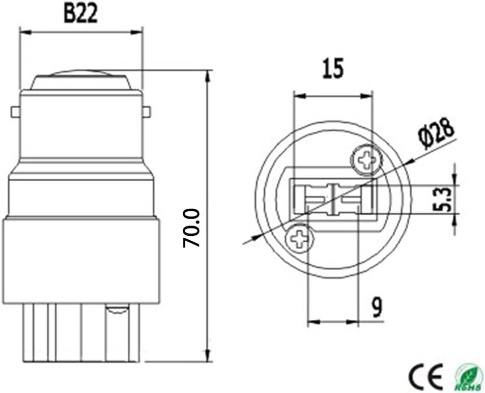 E-Simpo&reg; 6-Pack B22 to G9 Adapter, B22 Lamp Base (Male Part) to G9 Lamp Holder (Female Part) Converter,Ceramic, Copper Contact, CE Rohs