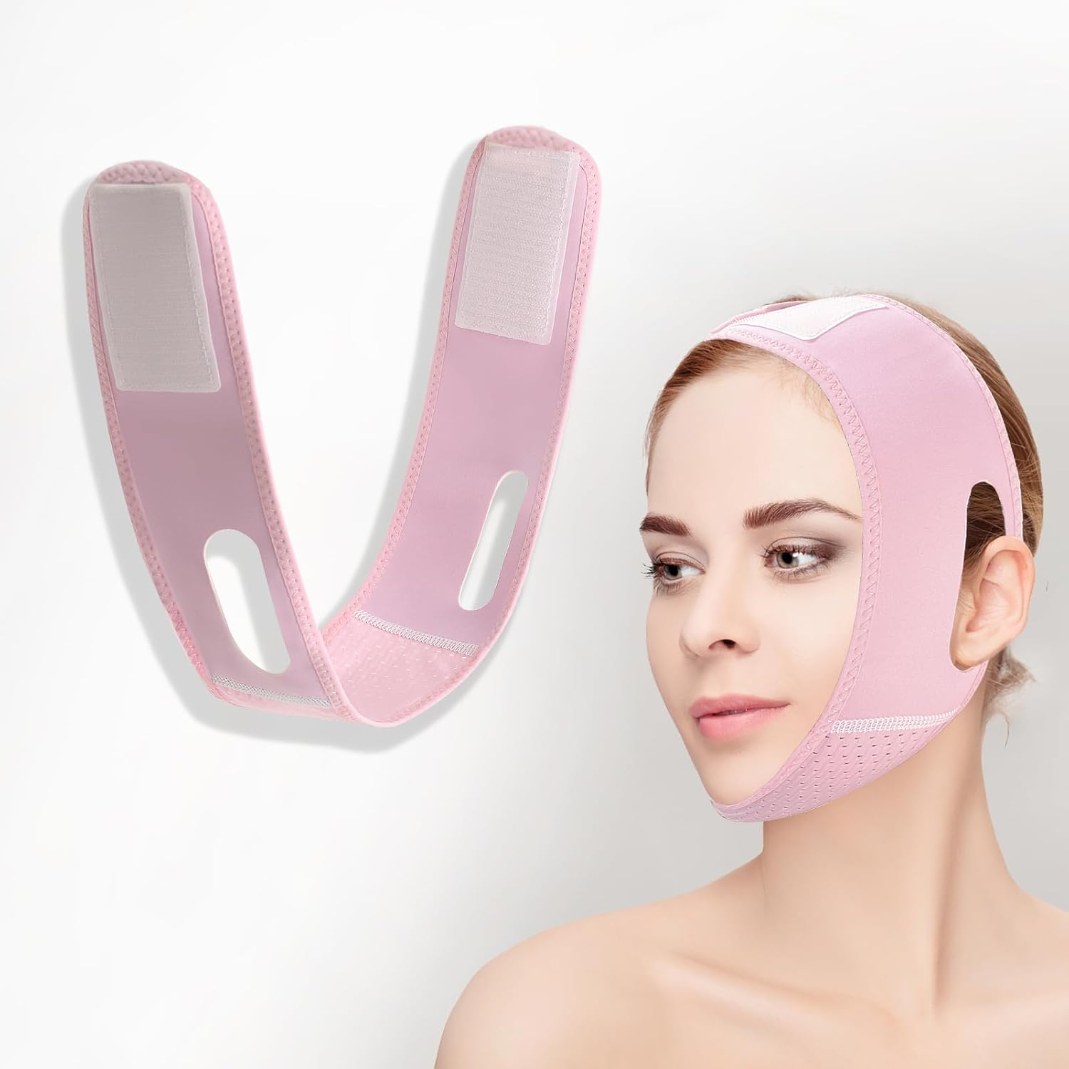 Buyongwant 2 Pack V Line Lifting Mask V Shaped Face Chin Strap for Sleeping,Sagging,Jaw Exerciser (Pink)
