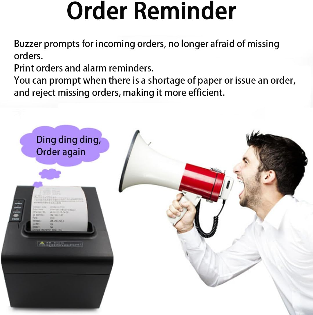 80Mm Thermal Receipt Printer, Label Printer Support Cash Drawer, Receipt Printer with USB Serial Ethernet LAN Esc/Pos Command Cash Drawer, for Windows/Linux Comes with 1 Roll of Thermal Paper image number 1