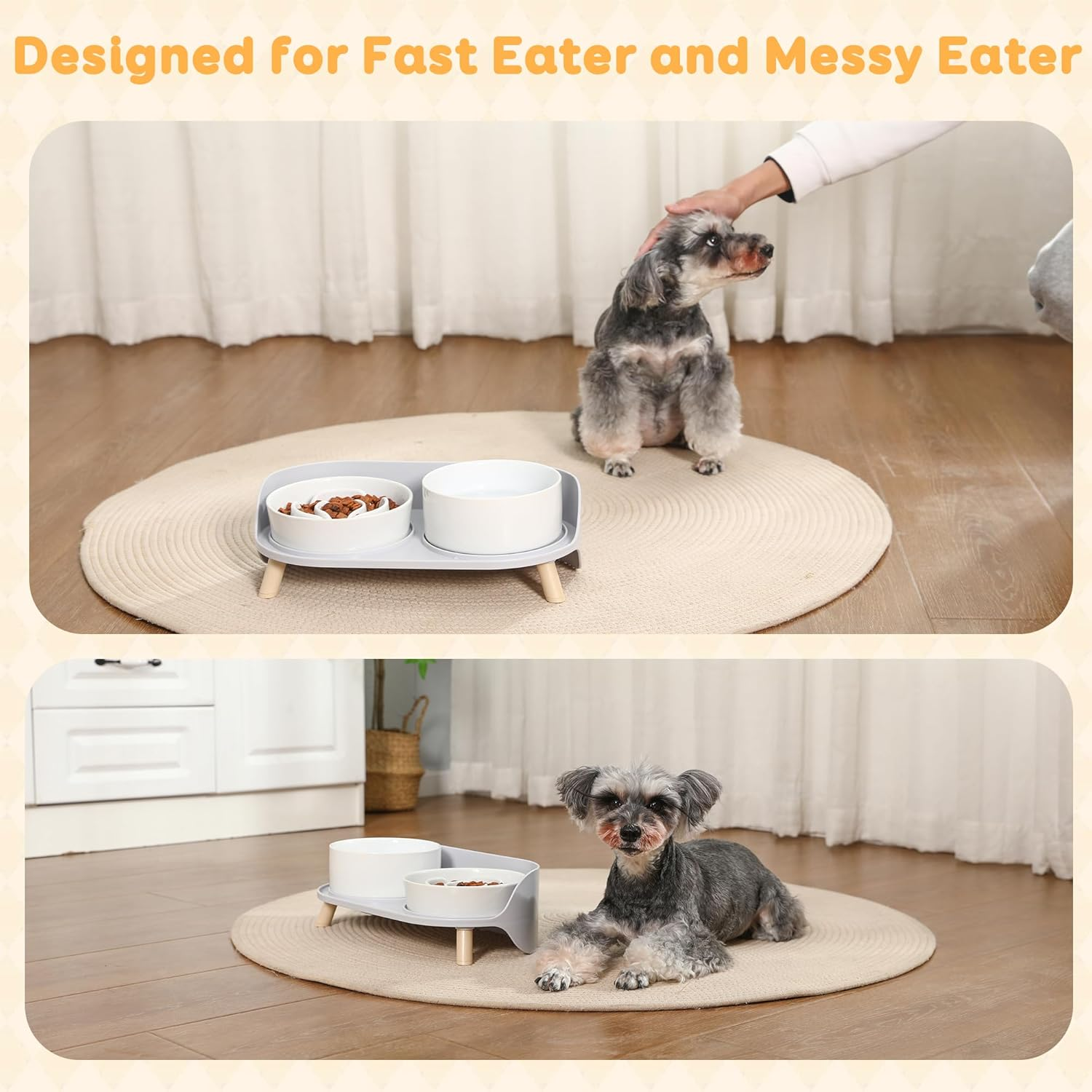 Elevated Slow Feeder Dog Bowls - Slow down Dog Food Bowl with Dog Water Bowl Combo Pack - Raised Ceramic Dog Bowl Set with Anti-Slip Stand - Fun Maze Pet Feeding Dishes for Small and Medium Sized Dogs image number 1