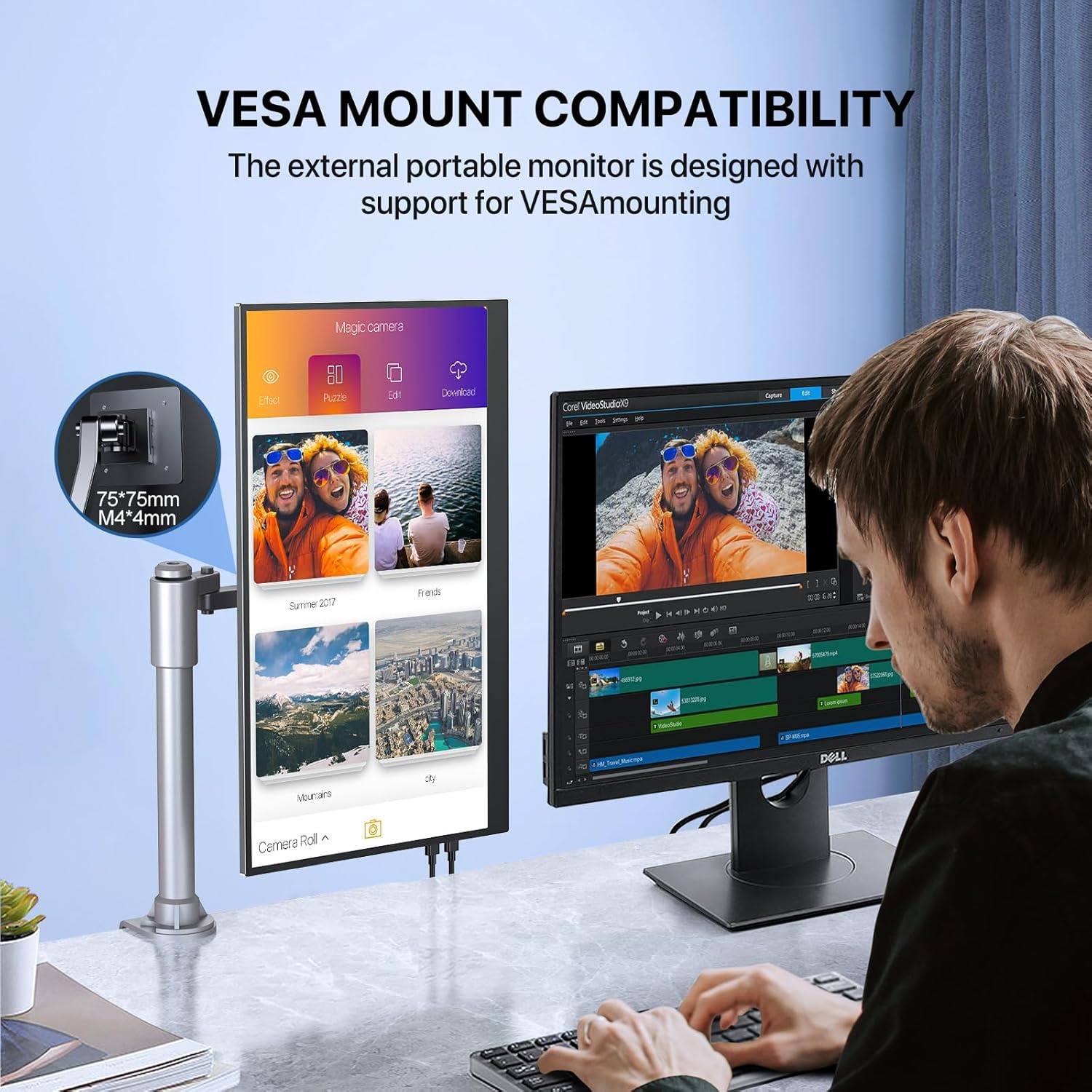 EVICIV 17.3" 4K Portable Monitor, 500 Nits, 100% Adobergb, UHD Freesync HDR IPS, 2 Speakers, Travel Monitor, 2 Type-C Ports, HDMI, VESA, Adjustable Stand image number 1