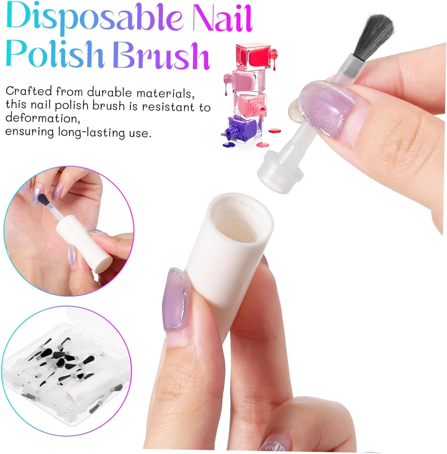 CLISPEED 50Pcs Disposable Nail Polish Brush Applicators Handle Flat Head Gel Nail Polish Replacement Brushes for Art for Home and Salon Use image number 6