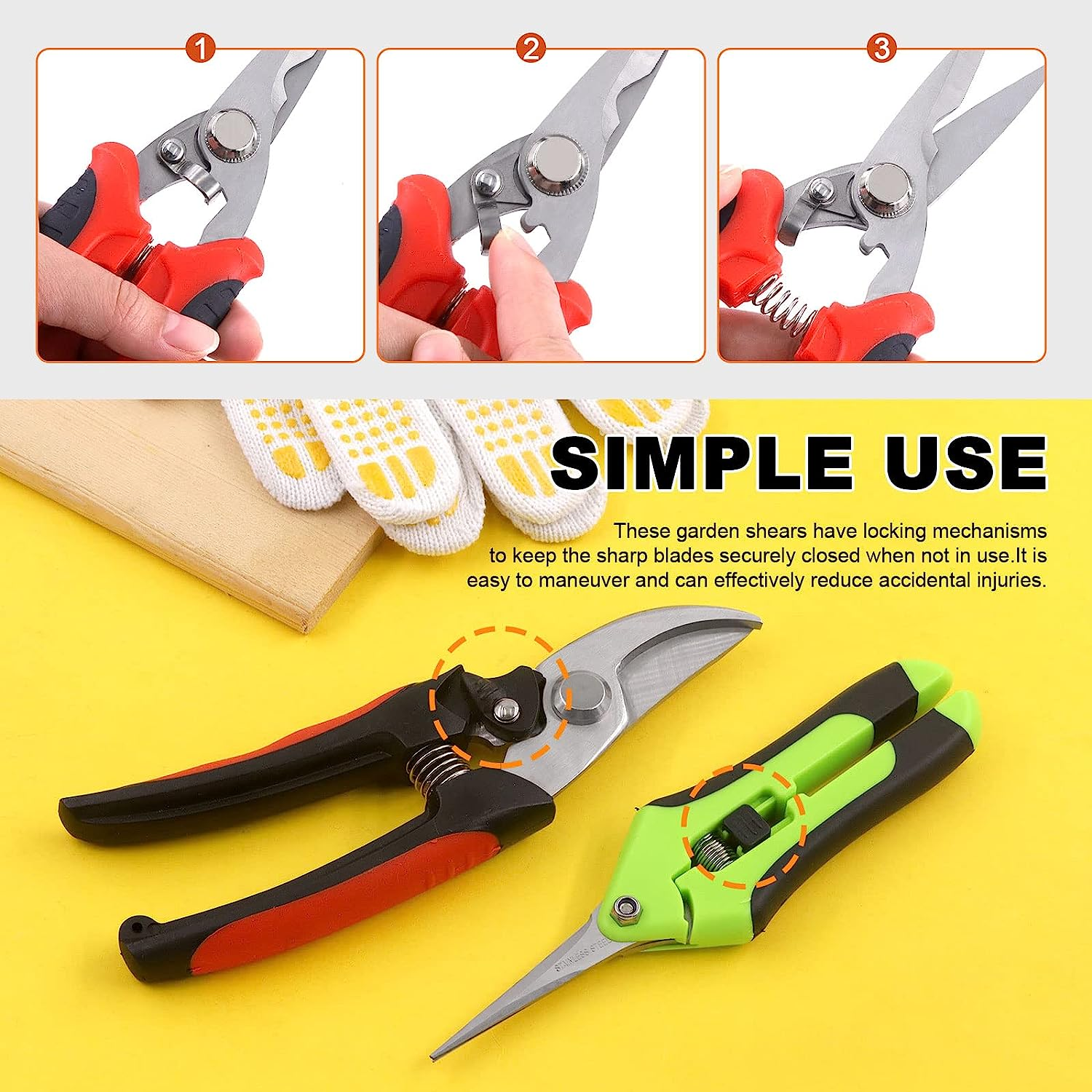 Tanstic 6Pcs Garden Pruning Shears Set, Stainless Steel Garden Scissors, Garden Handheld Pruners, Sharp Garden Shears Bypass Pruning Shears with Gardening Gloves for Trimming Plants Cutting Flowers image number 6