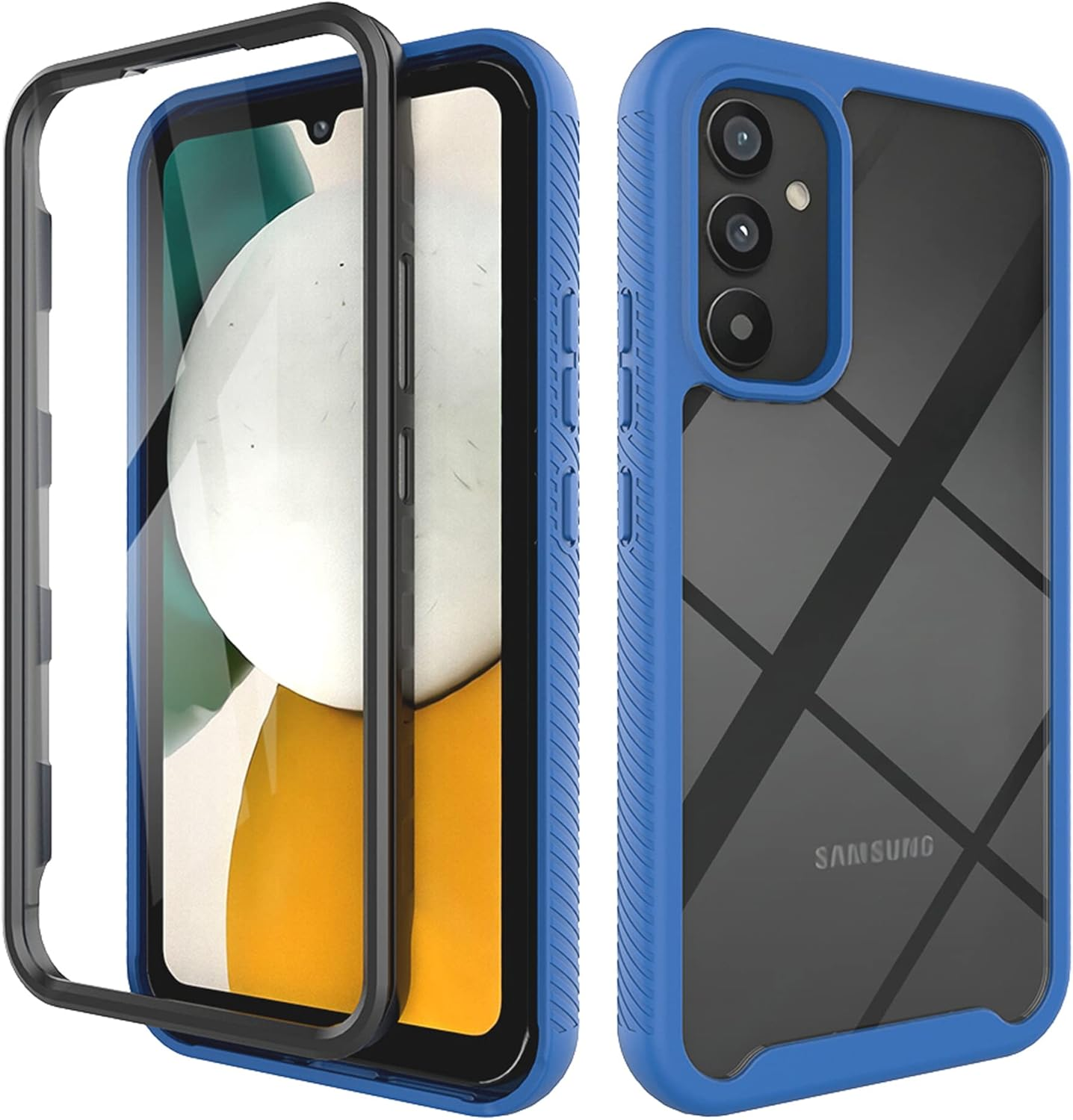 Case for Samsung Galaxy A34 5G 360 Degree Full Protection Mobile Phone Case Shockproof Scratch-Resistant Dustproof Clear Case Outdoor Armoured Case with Screen Protector and PC Bumper, Dark Blue