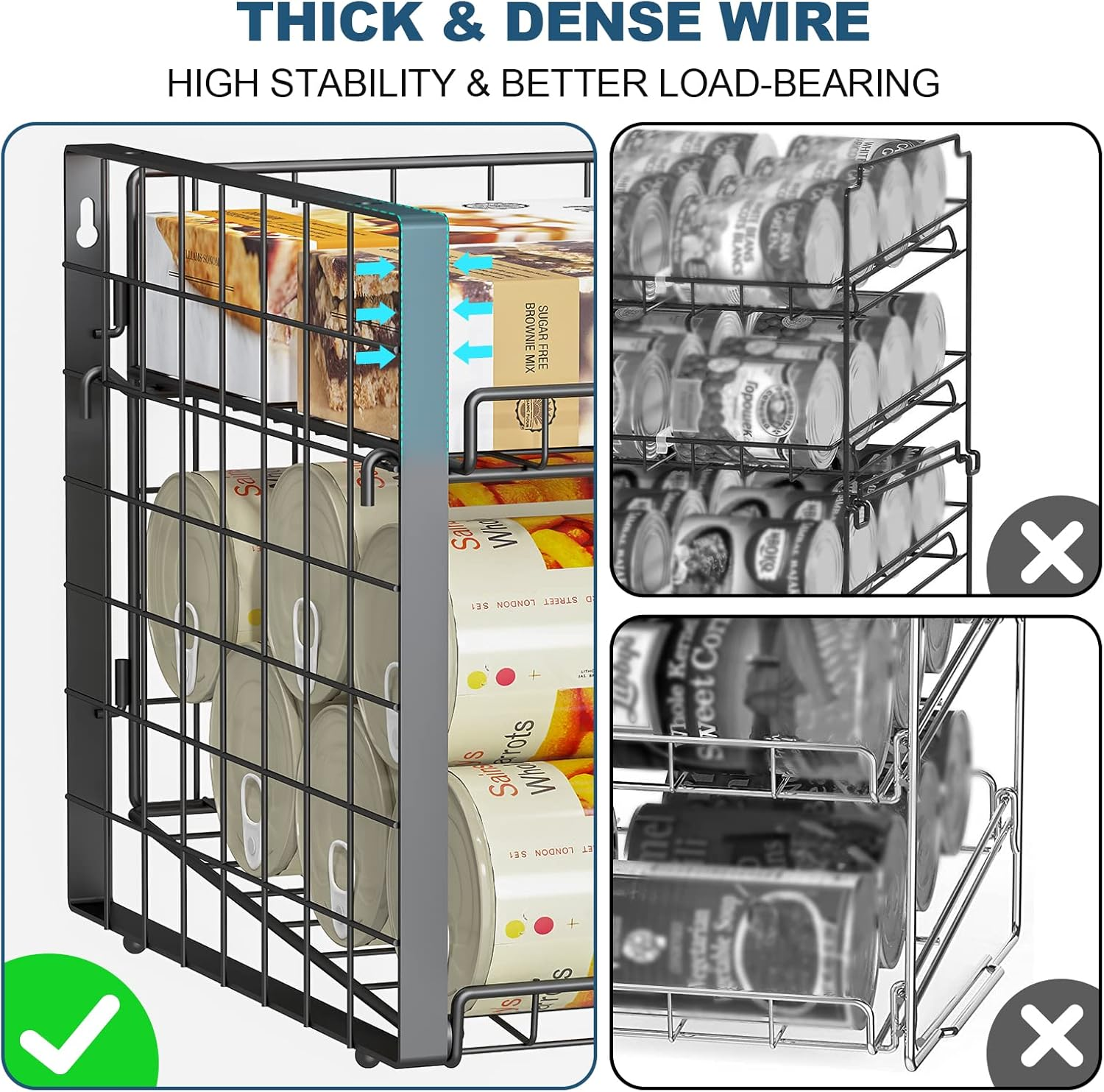 Jksmart 2-Tier Stackable Can Rack Organizer for Pantry - Adjustable Dispenser Holds up to 62 Cans, Storage Holder for Various Ounces of Canned Food, Soda Drinks - Black, 2 Pack (Patent Pending) image number 5