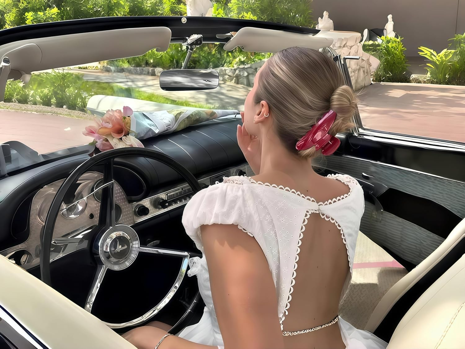 Premium Durable Acetate Hair Claw - Cute Clip for Thick or Thin Hair - 4-Inch Non-Slip Hair Clips -Flat Hair Claw Clips. (Red) image number 5