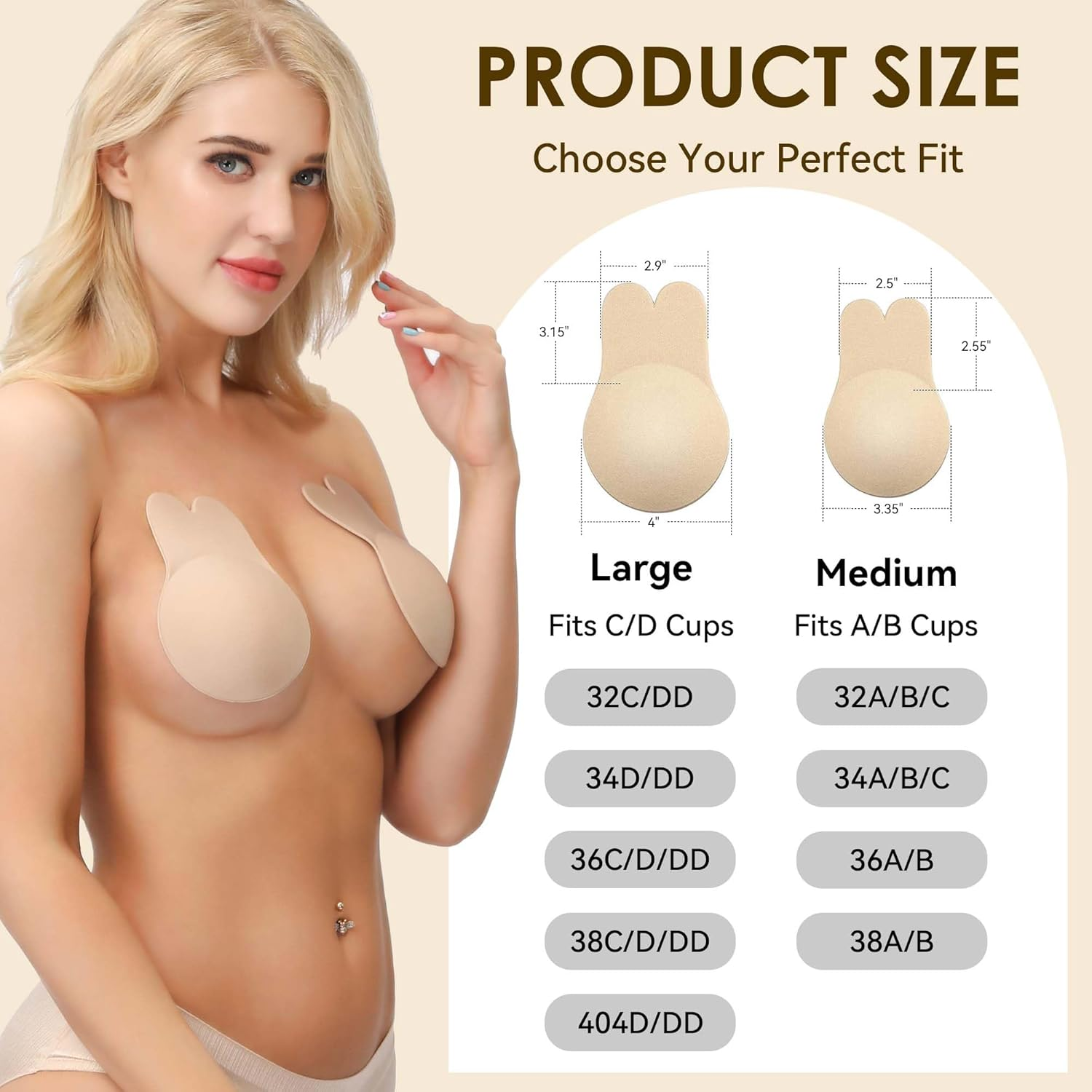 2 Pieces Sticky Bra - Push up Adhesive Backless Strapless Invisible Bra with Nipple Covers Reusable Self-Adhesive Bras