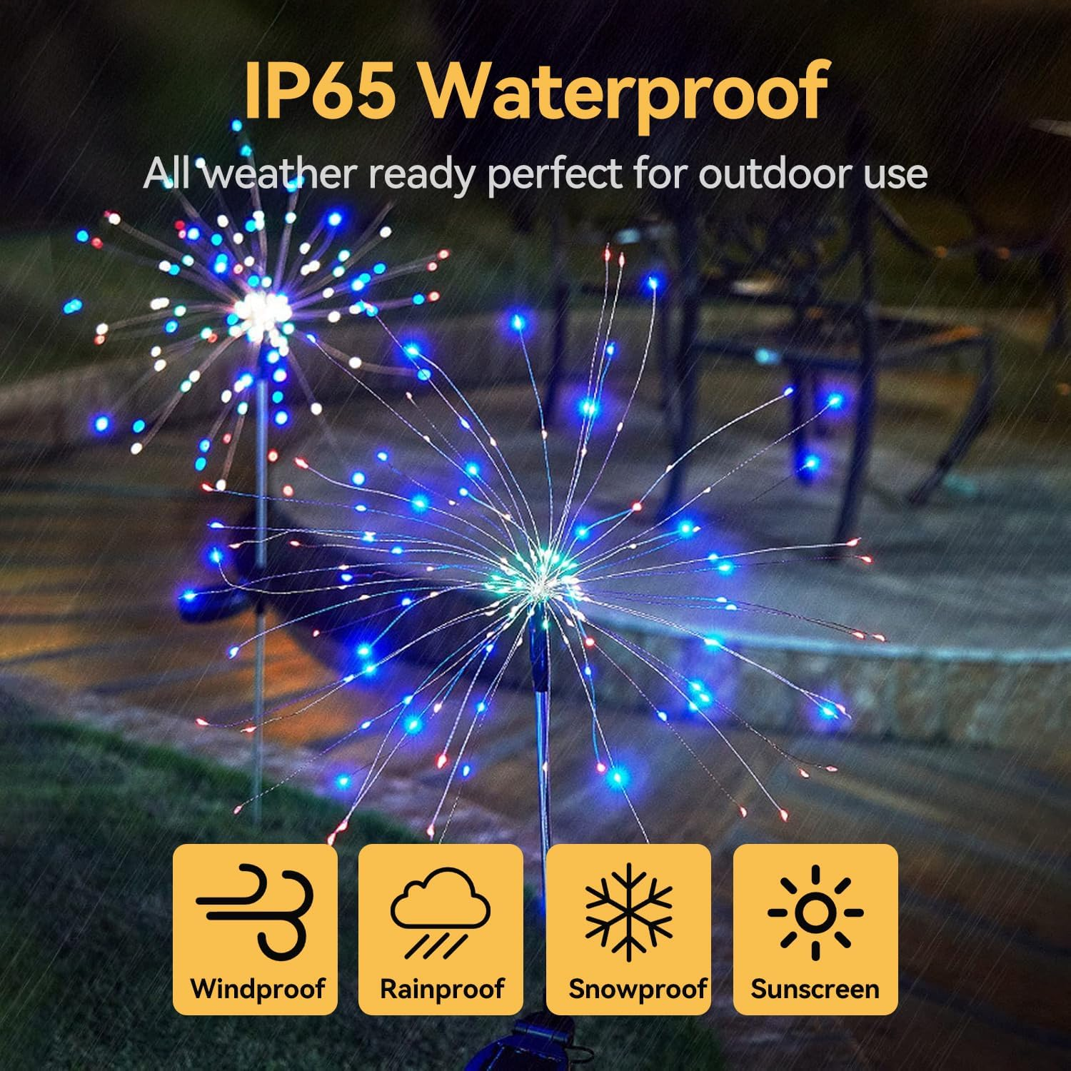 Theapro Solar Firework Lights 6 Pack, Total 720 Leds Solar Garden Light 8 Modes Twinkling Lights for outside Outdoor, Yard Pathway, Wedding, Party, Patio (Multi-Colored) image number 3