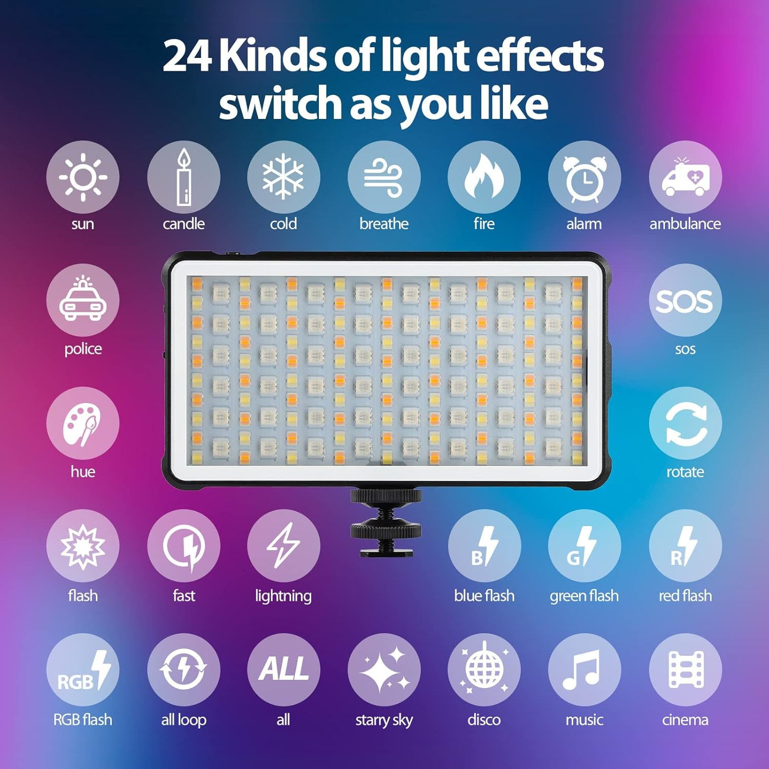 ENEGON RGB Video Light, 4000Mah Rechargeable Battery, Built-In LED Camera Light, Full Color, 24 Frequent Light Effects, CRI&ge;95 2500-9000K LED Video Light image number 3