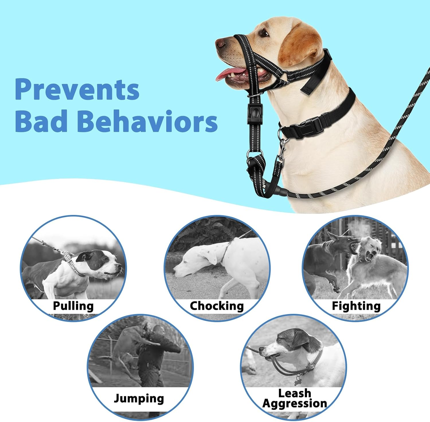 BARKLESS Soft Dog Head Collar, Patented Padded No Pull Head Halter, Training Nose Leash with Safety Link for Medium Large Dogs, Adjustable Muzzle Leash, Easy Control for Walking(Black, M) image number 3