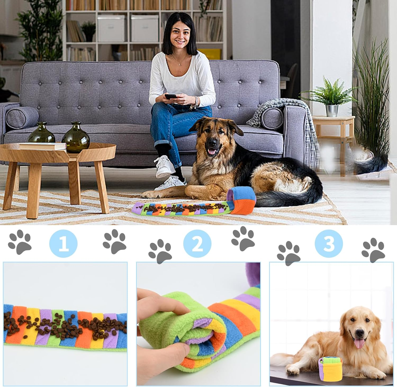 Fadcaer Foraging Dog Toy - Interactive Snuffle Mat for Small & Medium Dogs - Squeaky Puppy Toys for Training & Stress Relief (Rainbow) - Unicorn-Coloured image number 4