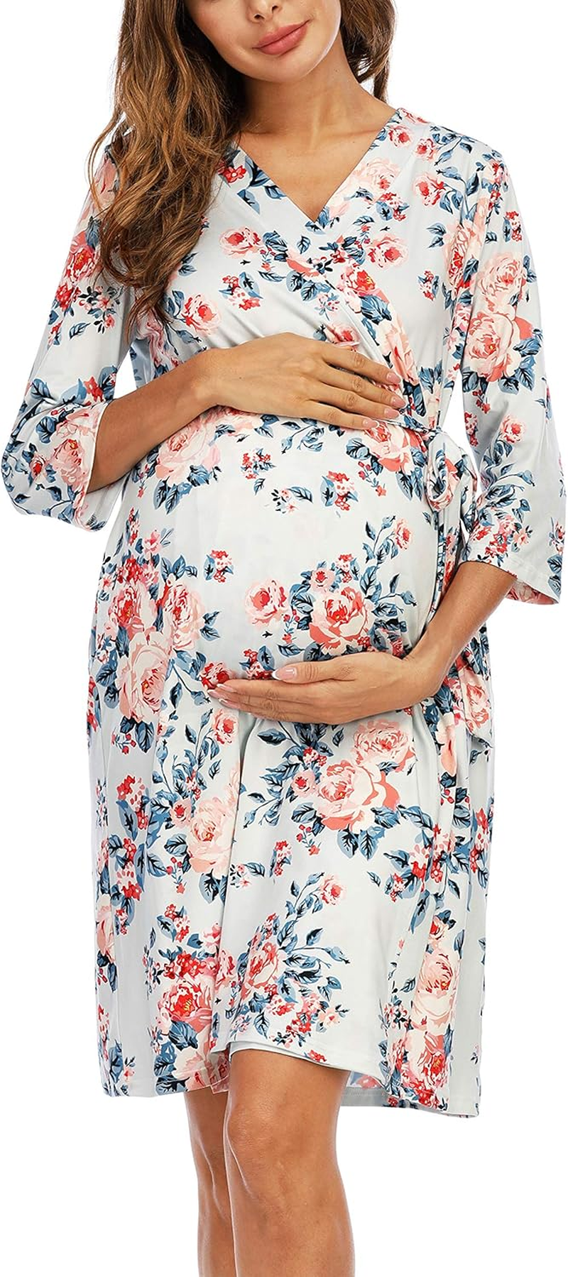 Maternity Hospital Robe Labor and Delivery Nursing Robe Maternity Sleepwear Pregnancy and Postpartum Breastfeeding image number 5
