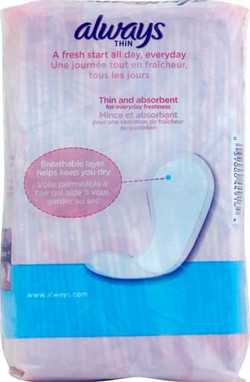 Always Thin Dailies Liners, Unscented, Wrapped, 60 Count