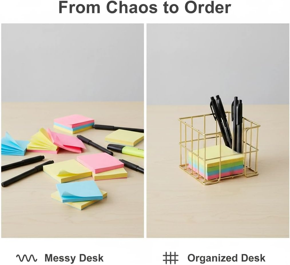 Alaviitsi 2 Pcs Golden Sticky Note Holder, Cute Desk Organizer with Sticky Notes Dispenser, Office Memo Holders &Metal Note Storage Holder(3.8 X 3.2 Inch) - Gold image number 3