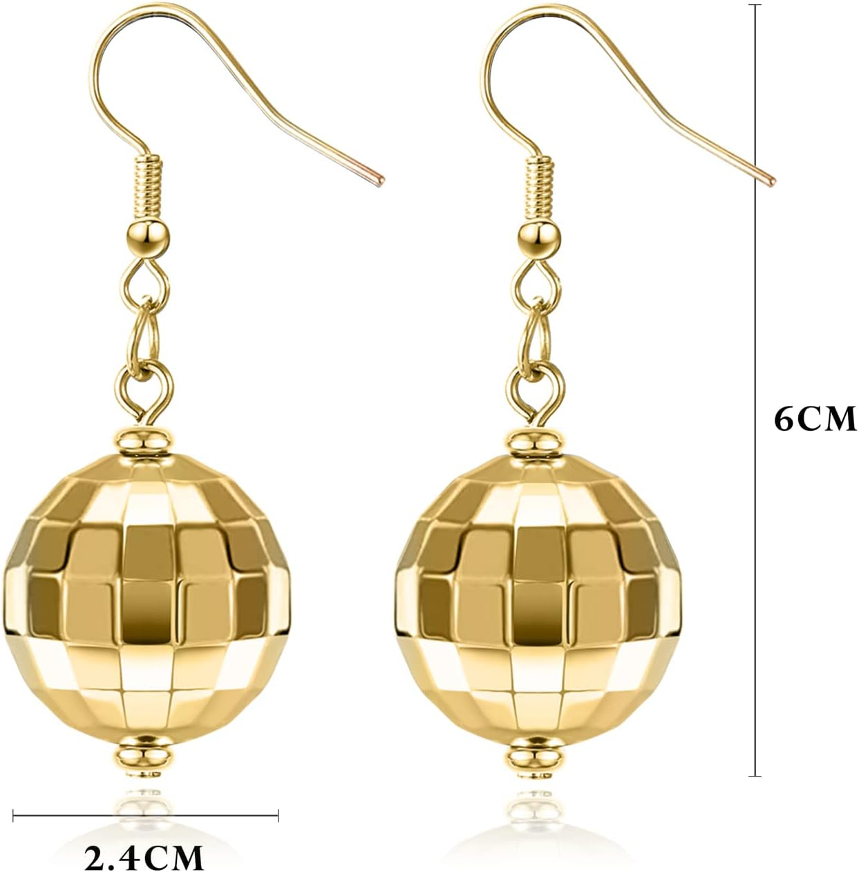 Disco Ball Earrings for Women Silver Gold Disco Mirrorball Earrings Perfect for 70S Outfits Dance Party Costume Accessories image number 3